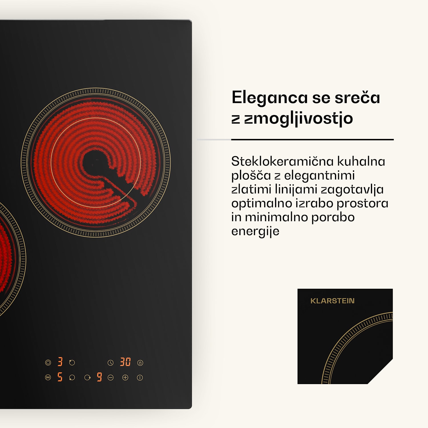 Victoria steklokeramična kuhalna plošča, 3 cone, Elegantna, brezčasna, 5000 W, 45 cm 45 cm