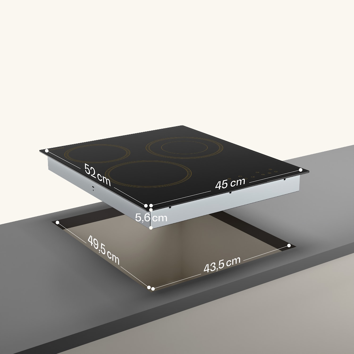 Victoria steklokeramična kuhalna plošča, 3 cone, Elegantna, brezčasna, 5000 W, 45 cm 45 cm