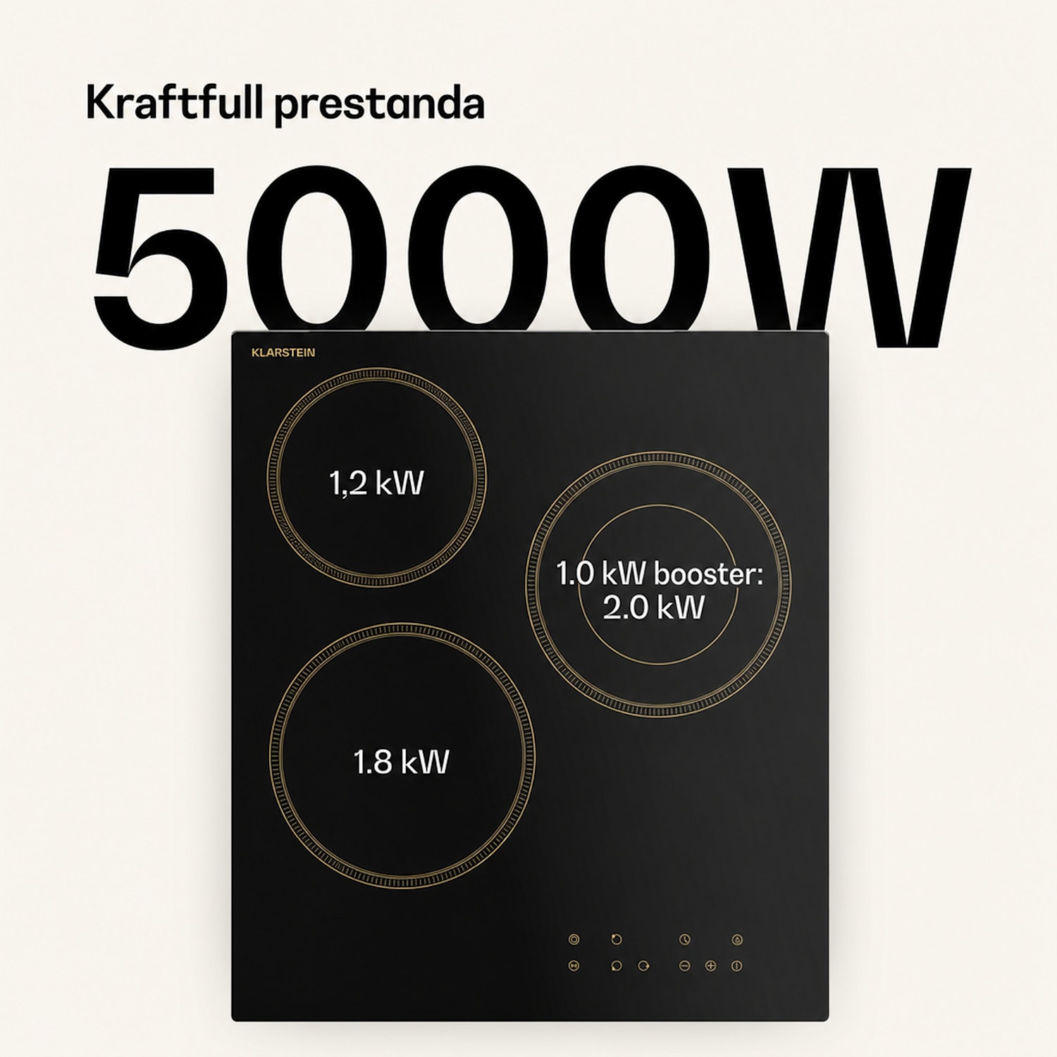 Victoria glaskeramiskt induktionshäll | 3 zoner | Elegant, tidlös | 5000 W | 45 cm 45 cm