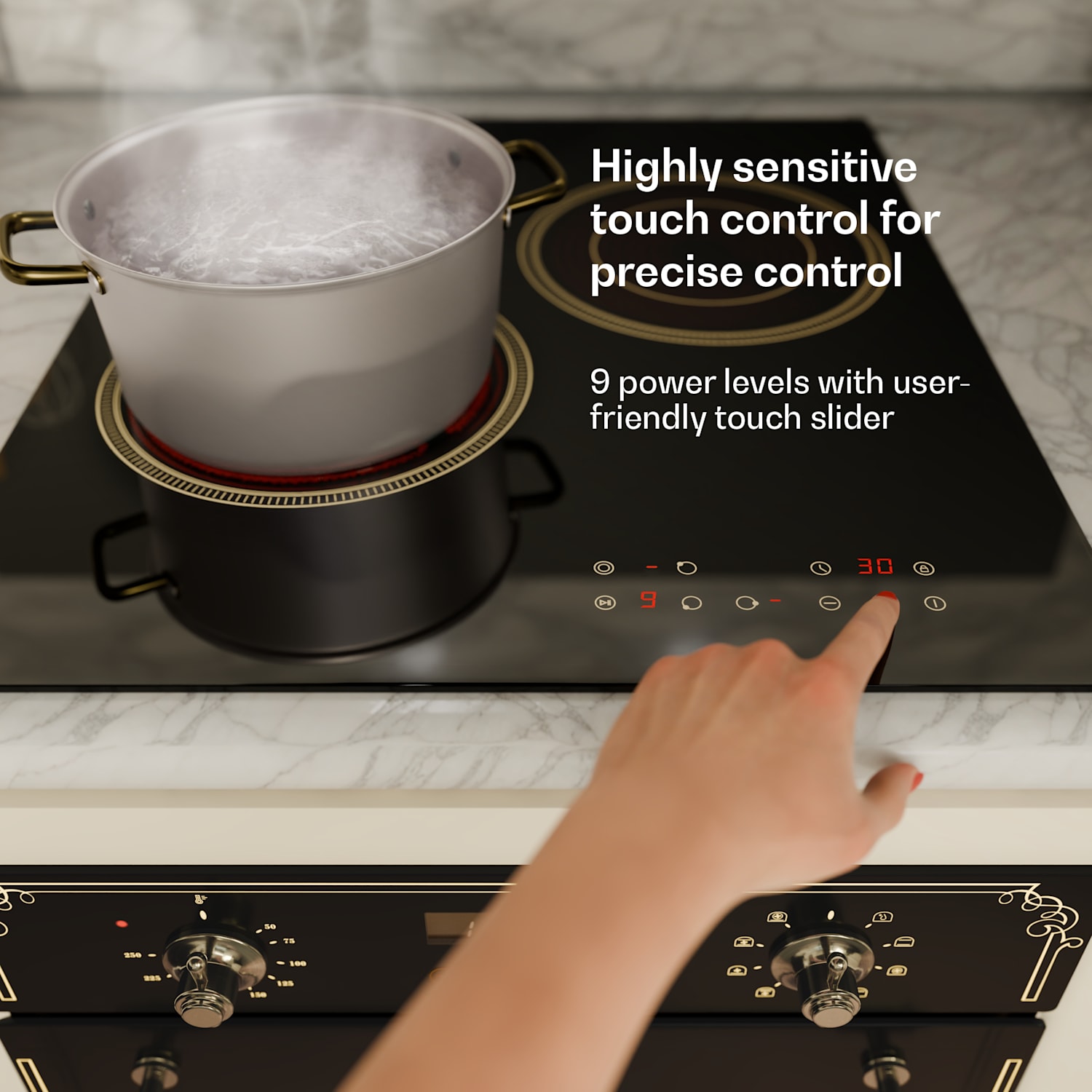 Victoria glaskeramische kookplaat | 3 zones | elegant, tijdloos | 5000 W | 45 cm 45 cm