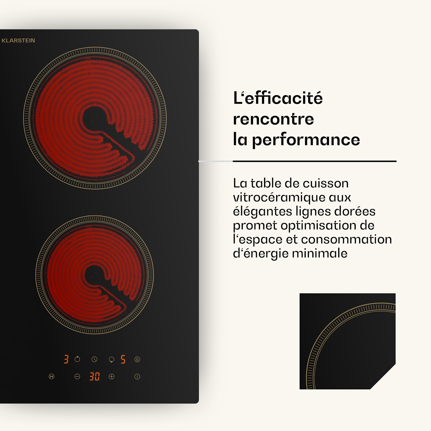 Victoria glazen keramische kookplaat | 2 zones | Elegant, tijdloos | 3000 W | 30 cm 30 cm