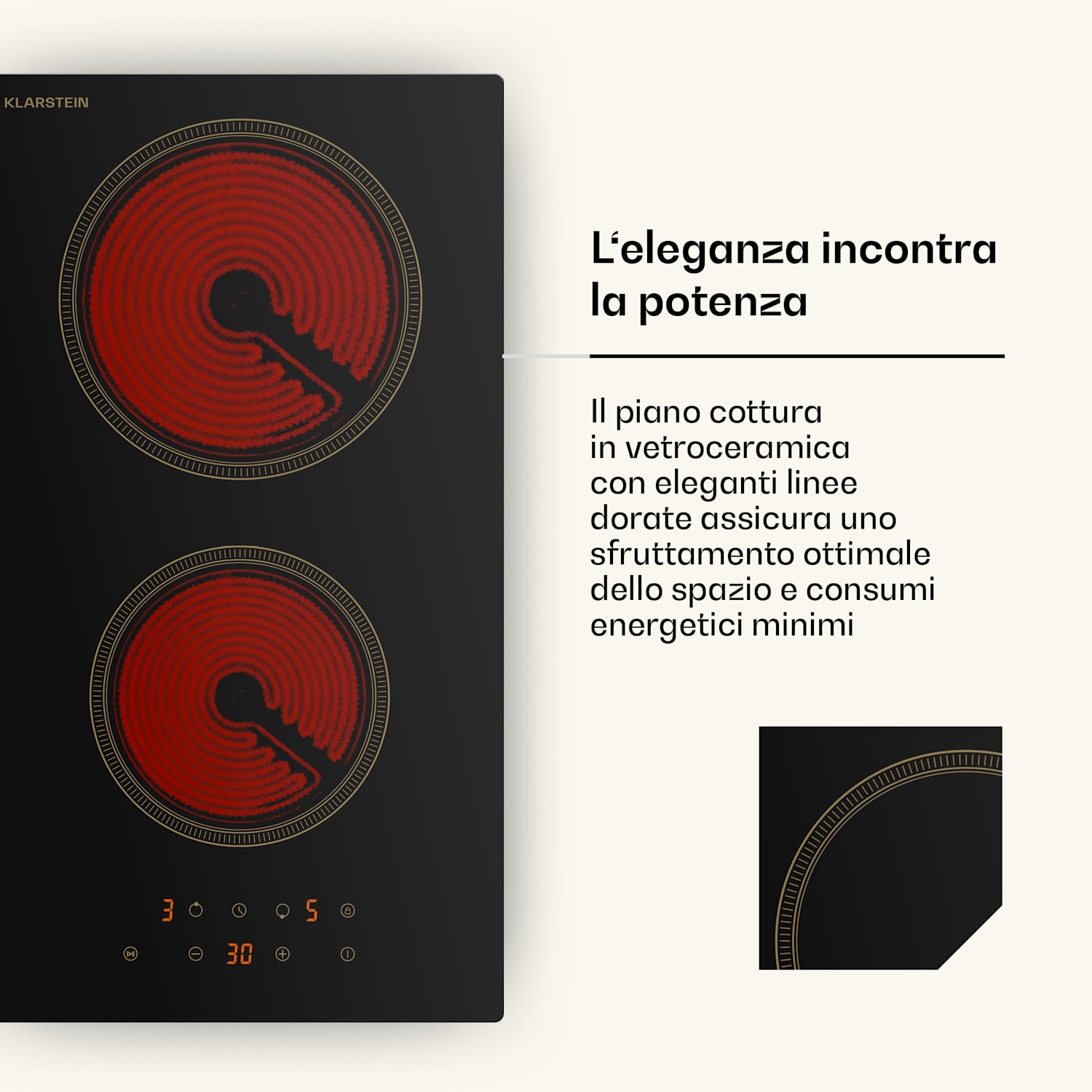 Victoria - Piano cottura in vetroceramica | 2 zone | Elegante e senza tempo | 3000 W | 30 cm 30 cm