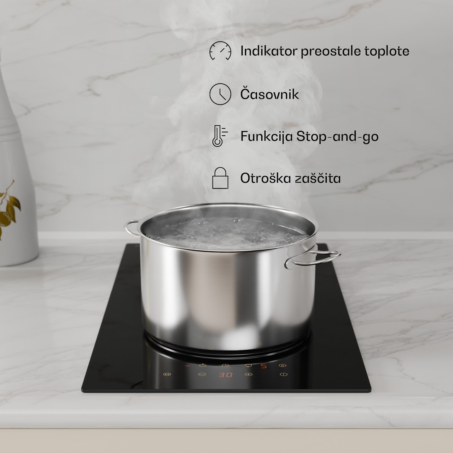 Victoria steklo-keramična kuhalna plošča, 2 coni, elegantna, brezčasna, 3000 W, 30 cm 30 cm