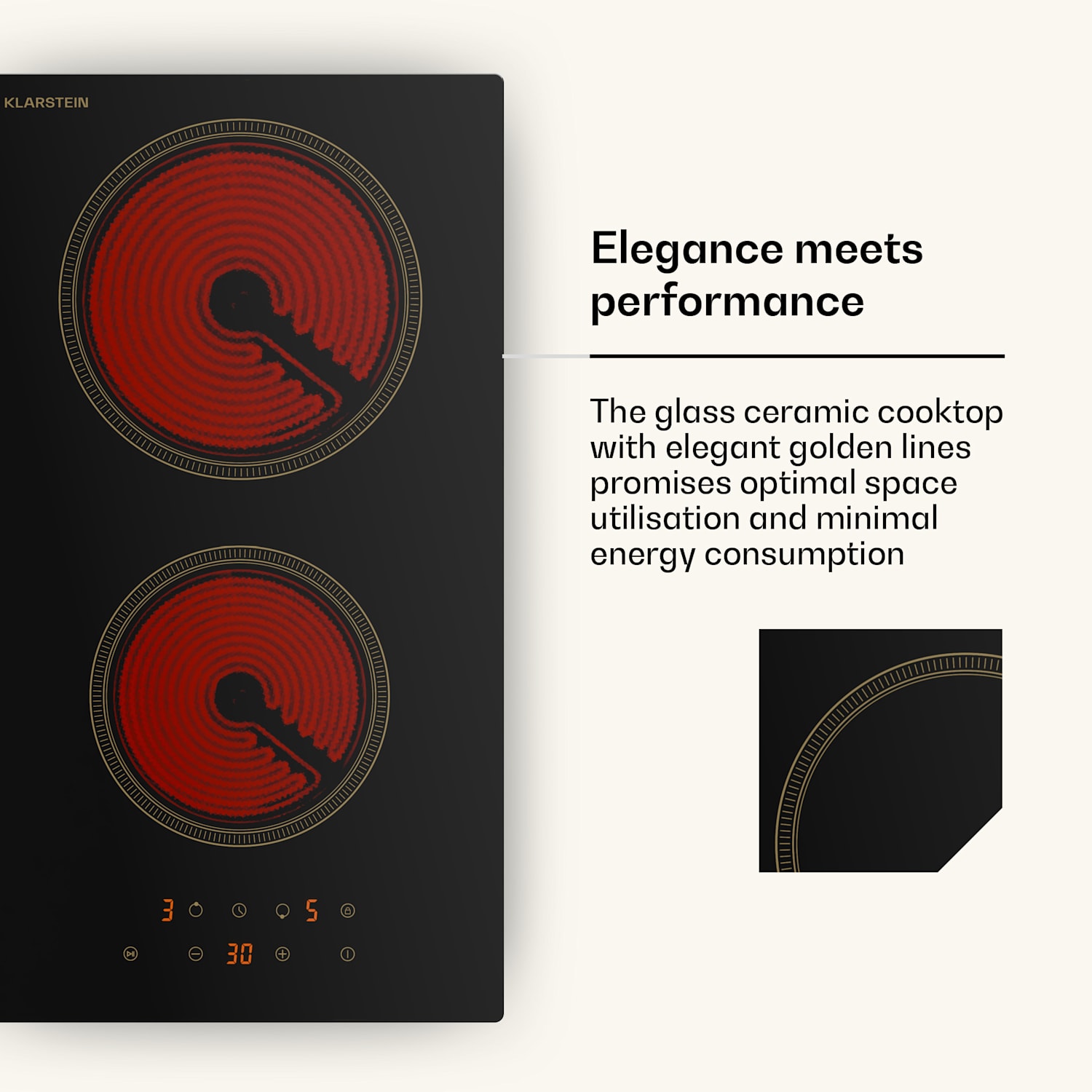 Victoria glazen keramische kookplaat | 2 zones | Elegant, tijdloos | 3000 W | 30 cm 30 cm