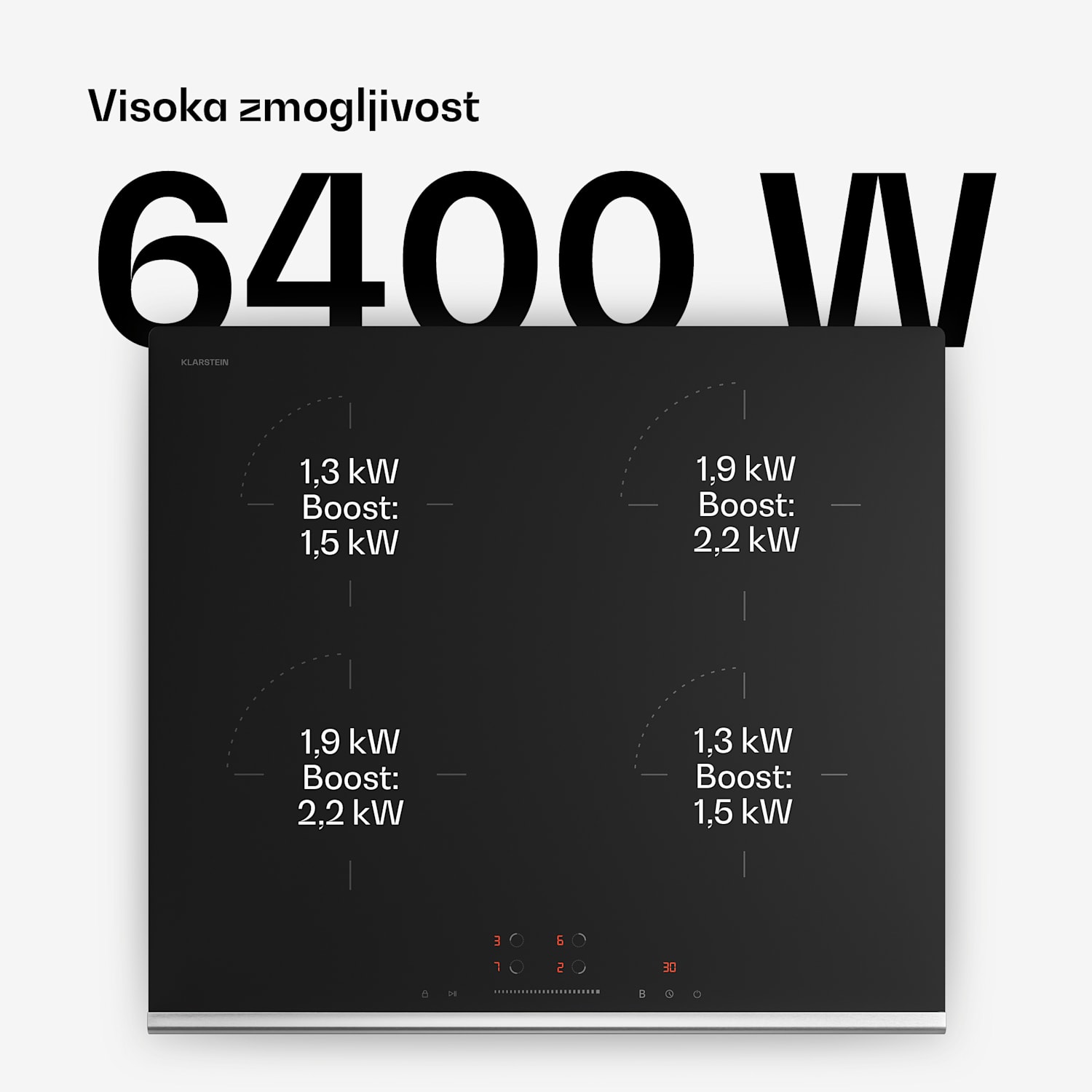 Verosteel indukcijska kuhalna plošča, elegantna, minimalistična, zmogljiva, 4 kuhalne cone, 7400 W, 60 cm 60 cm