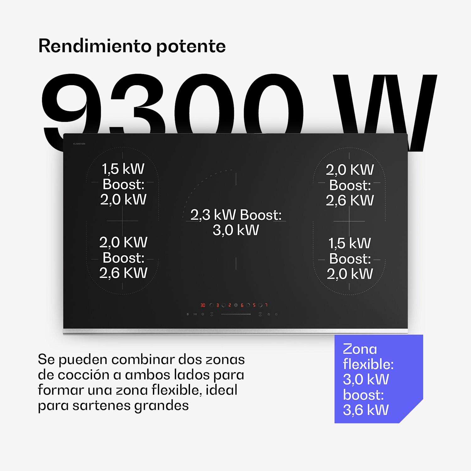 Placa de inducción Verosteel | Elegante, minimalista, potente | 5 zonas de cocción | 12200 W | 90 cm 