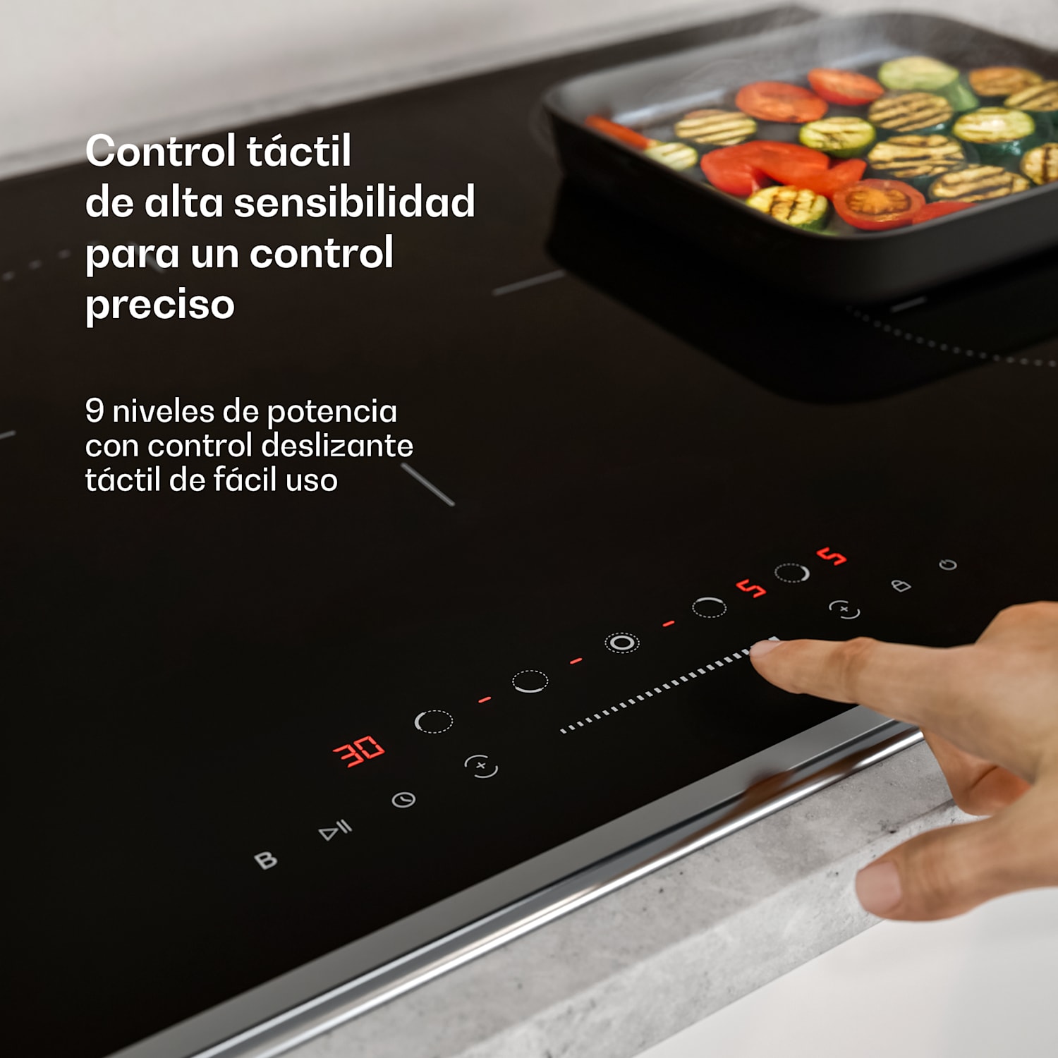 Placa de inducción Verosteel | Elegante, minimalista, potente | 5 zonas de cocción | 12200 W | 90 cm 