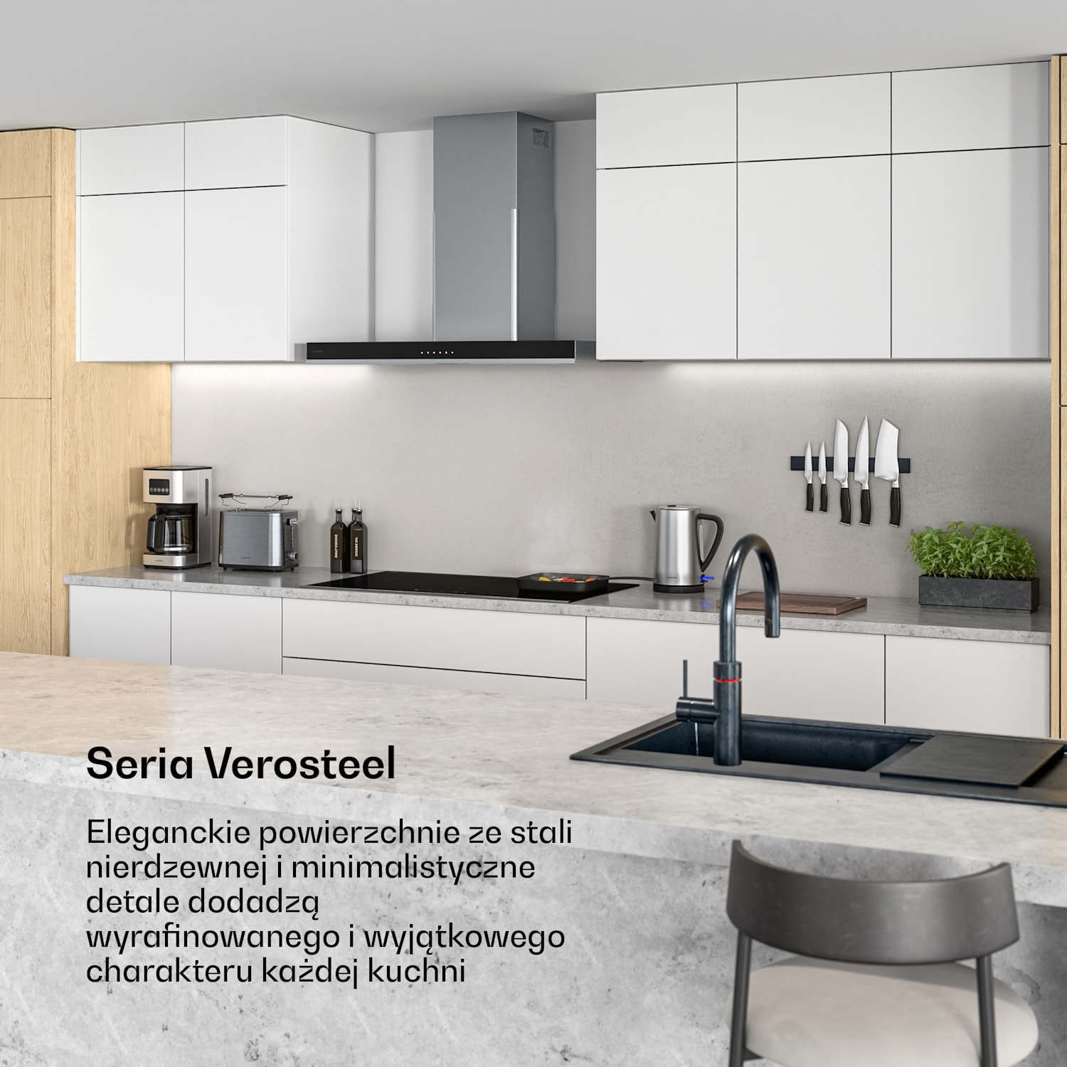 Płyta indukcyjna Verosteel | 5 stref | Elegancka, minimalistyczna, wydajna | 12200 W | 90 cm 90 cm