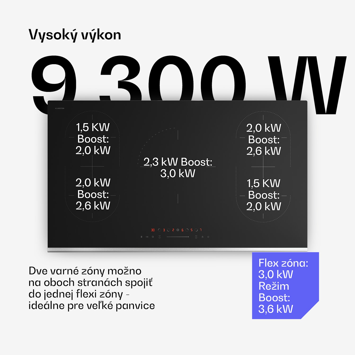 Verosteel indukčné varná doska, Elegantná, minimalistická, výkonná, 5 varných zón, 12200 W, 90 cm 90 cm