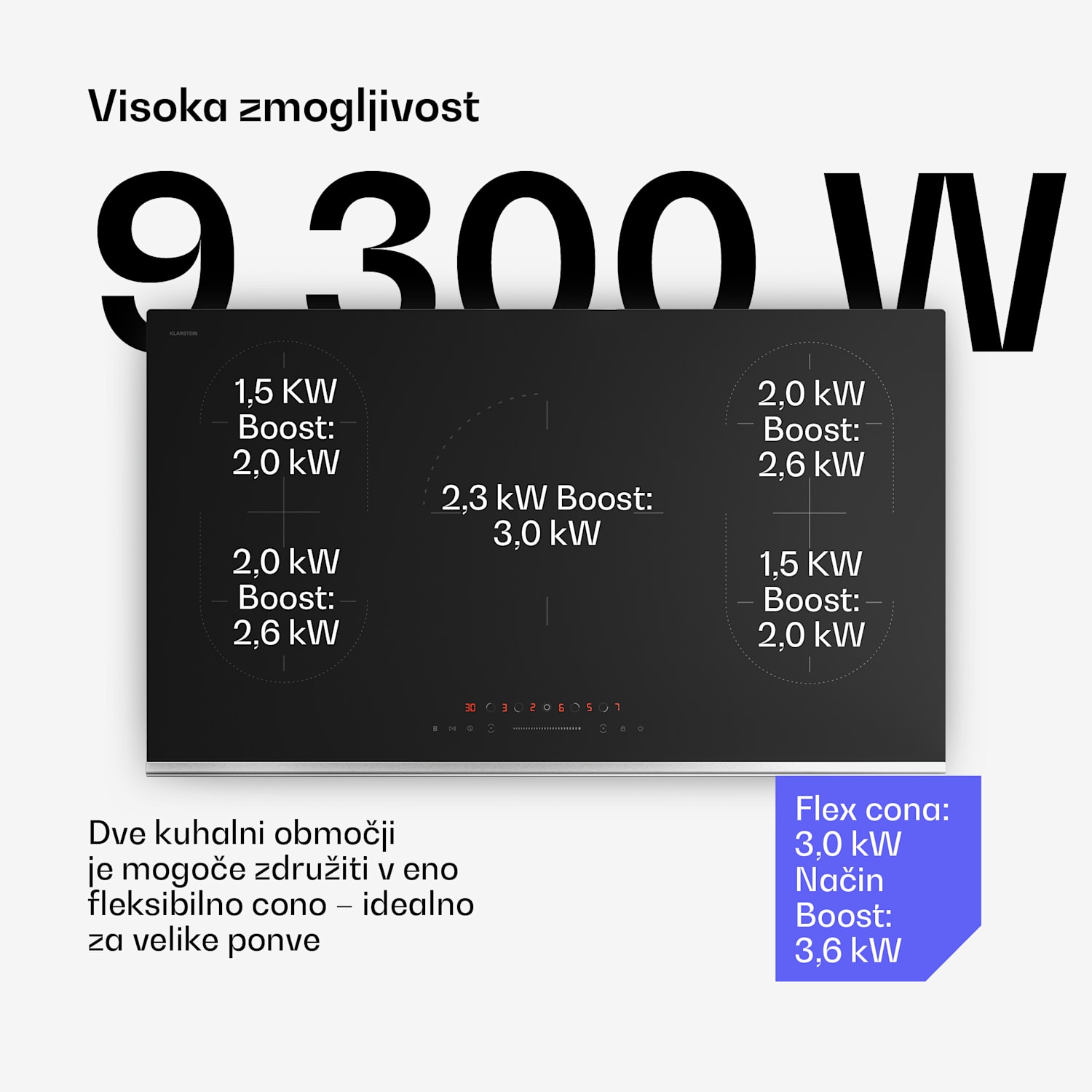 Verosteel indukcijska kuhalna plošča, elegantna, minimalistična, zmogljiva, 5 kuhalnih con, 12200 W, 90 cm 90 cm