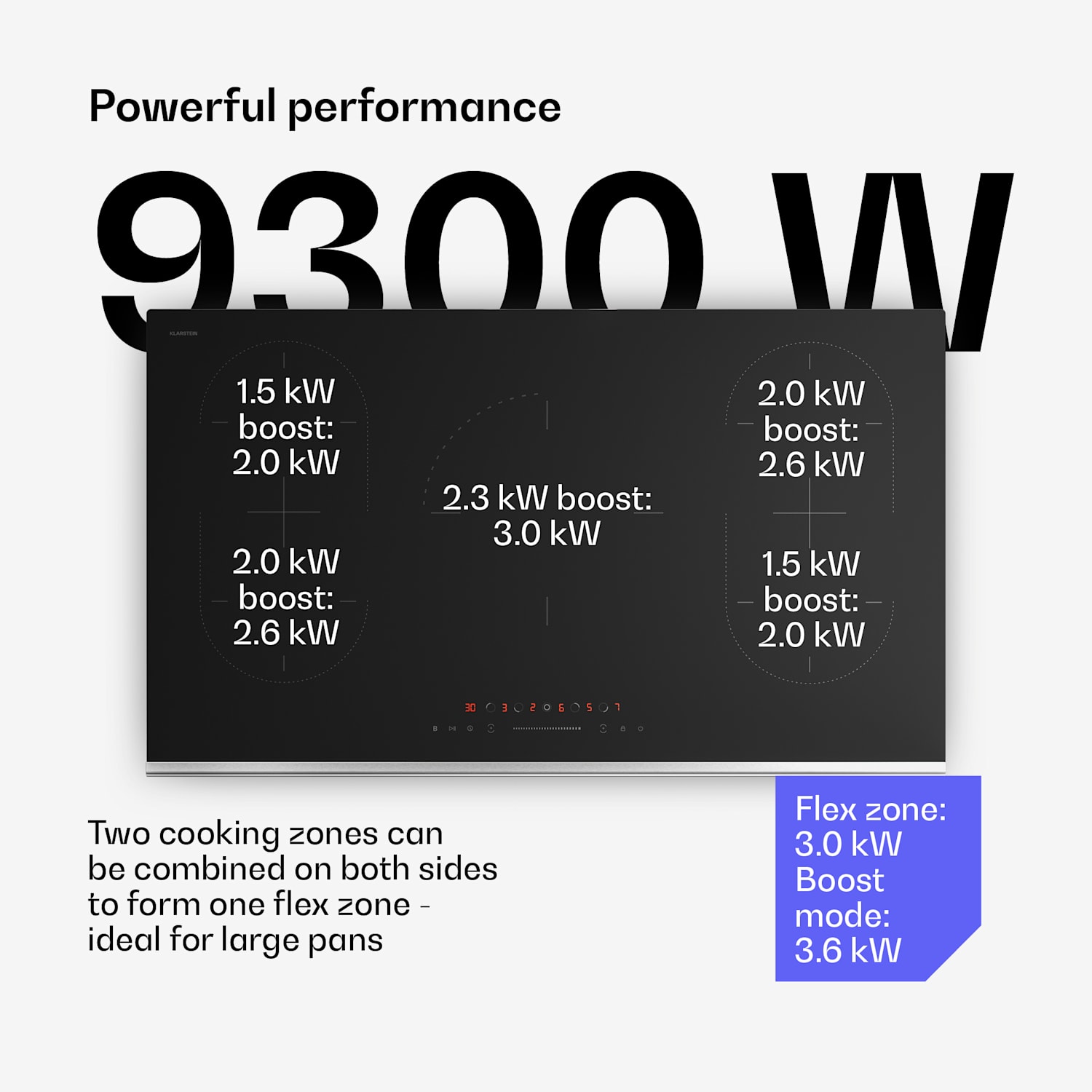 Verosteel induktioliesi | Elegantti, minimalistinen, tehokas | 5 keittoaluetta | 12 200 W | 90 cm 90 cm