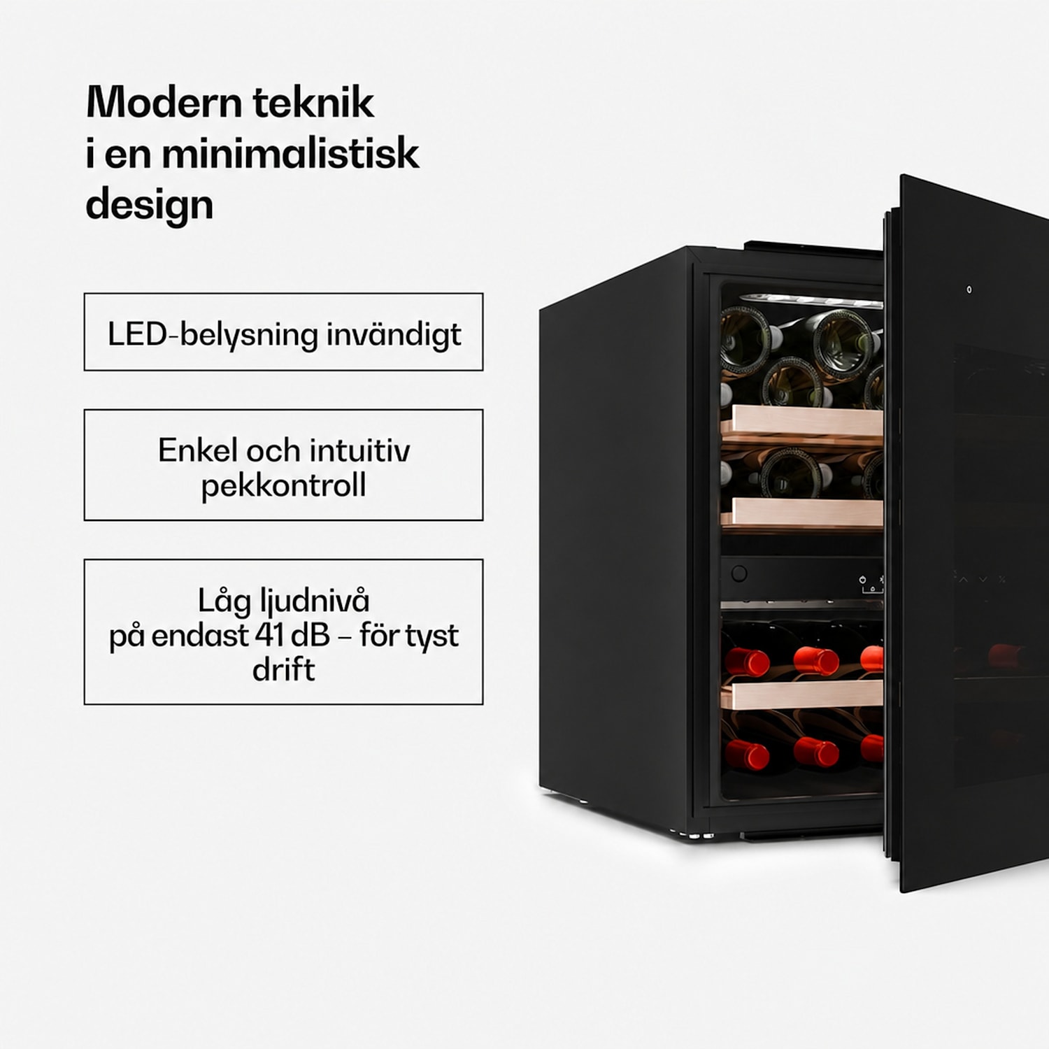 Velaire inbyggd vinkyl | Modern, elegant | UV-skydd | Dubbla zoner | 36 flaskor Svart