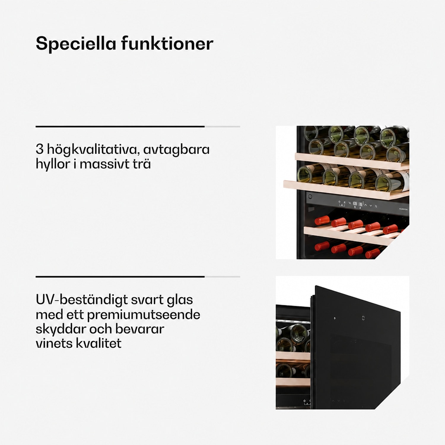 Velaire inbyggd vinkyl | Modern, elegant | UV-skydd | Dubbla zoner | 36 flaskor Svart