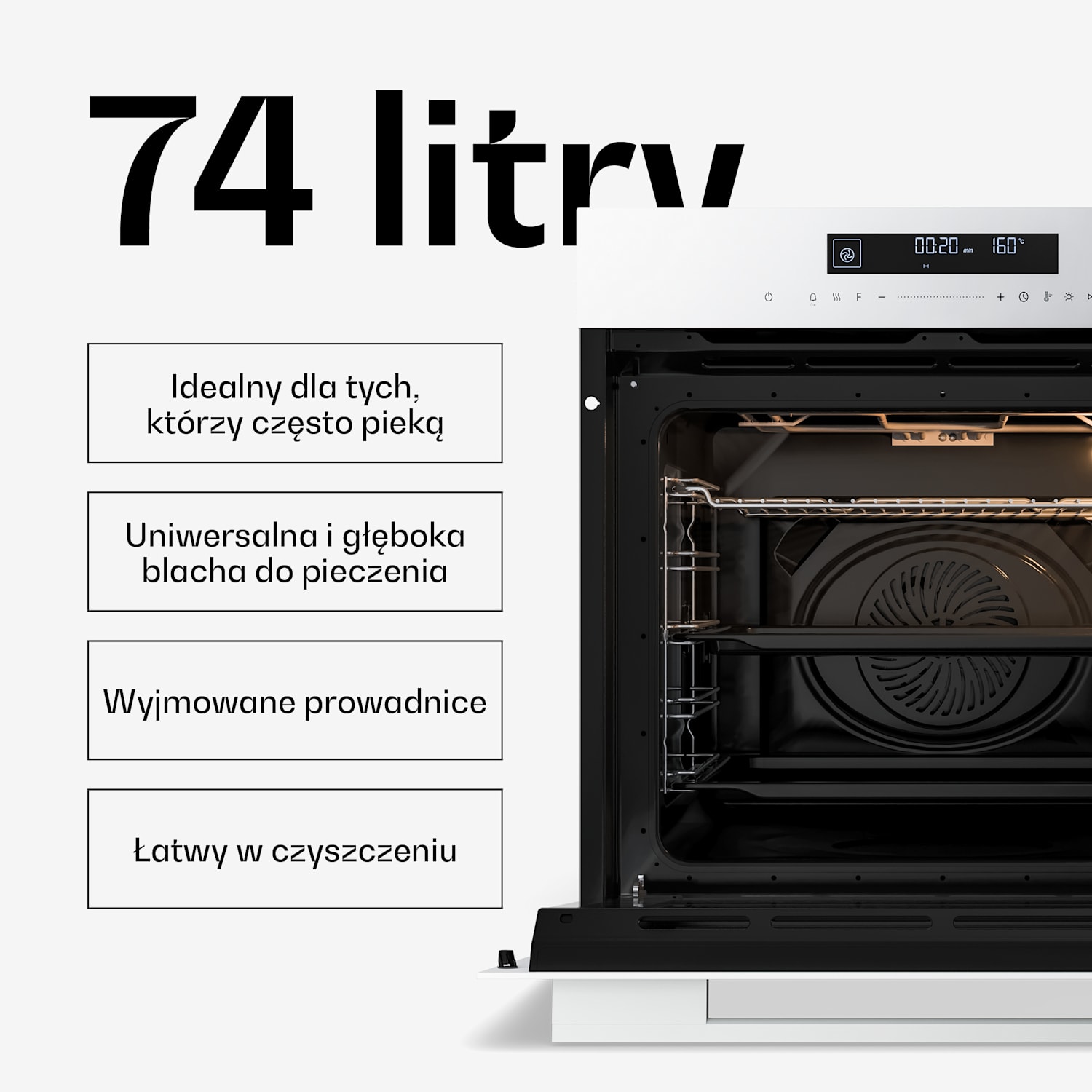 Velaire Piekarnik do zabudowy Biały, 74L, A+, 3160 W, 60 cm Biały