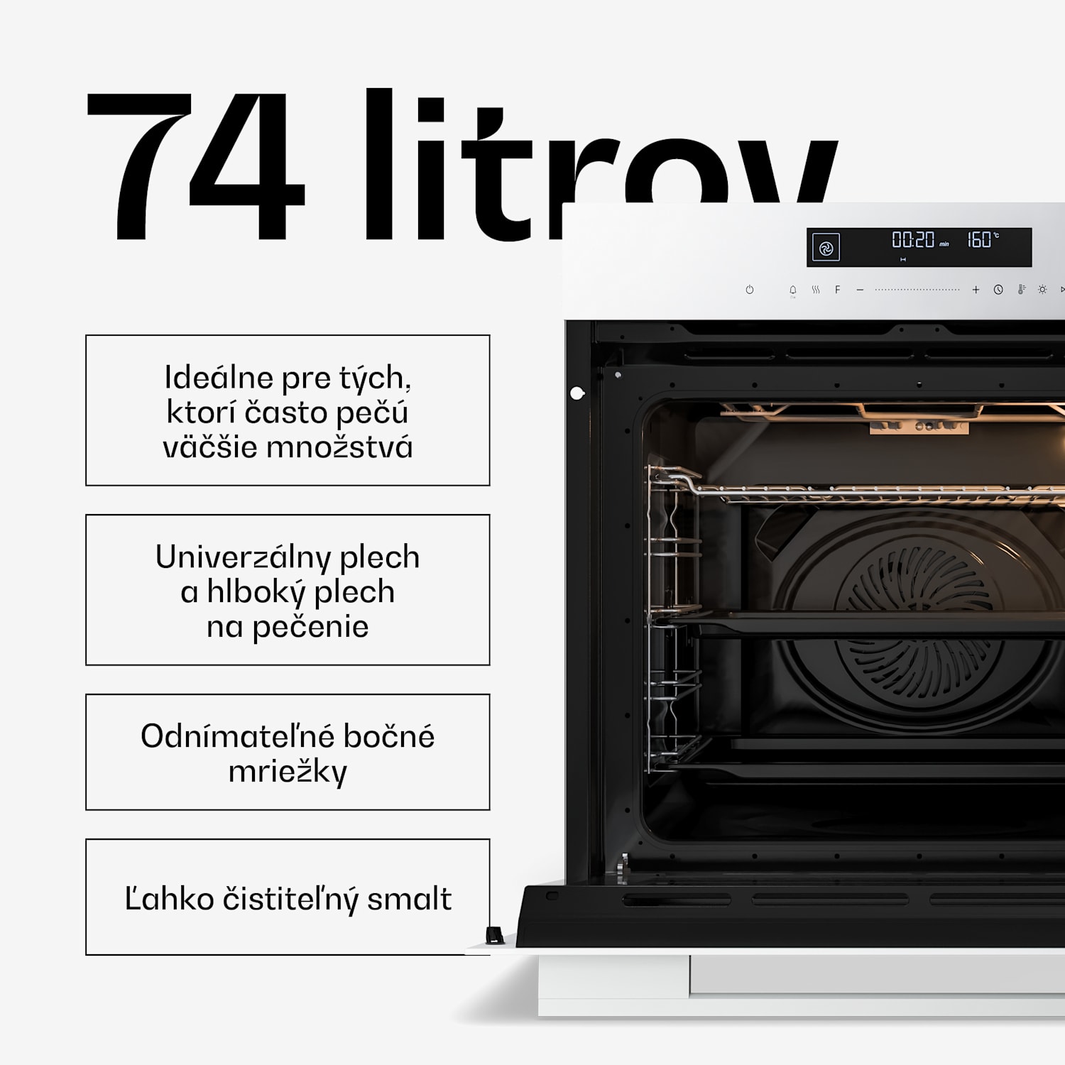 Velaire Vstavaná rúra Biela, 74L, A+, 3160 W, 60 cm Biela