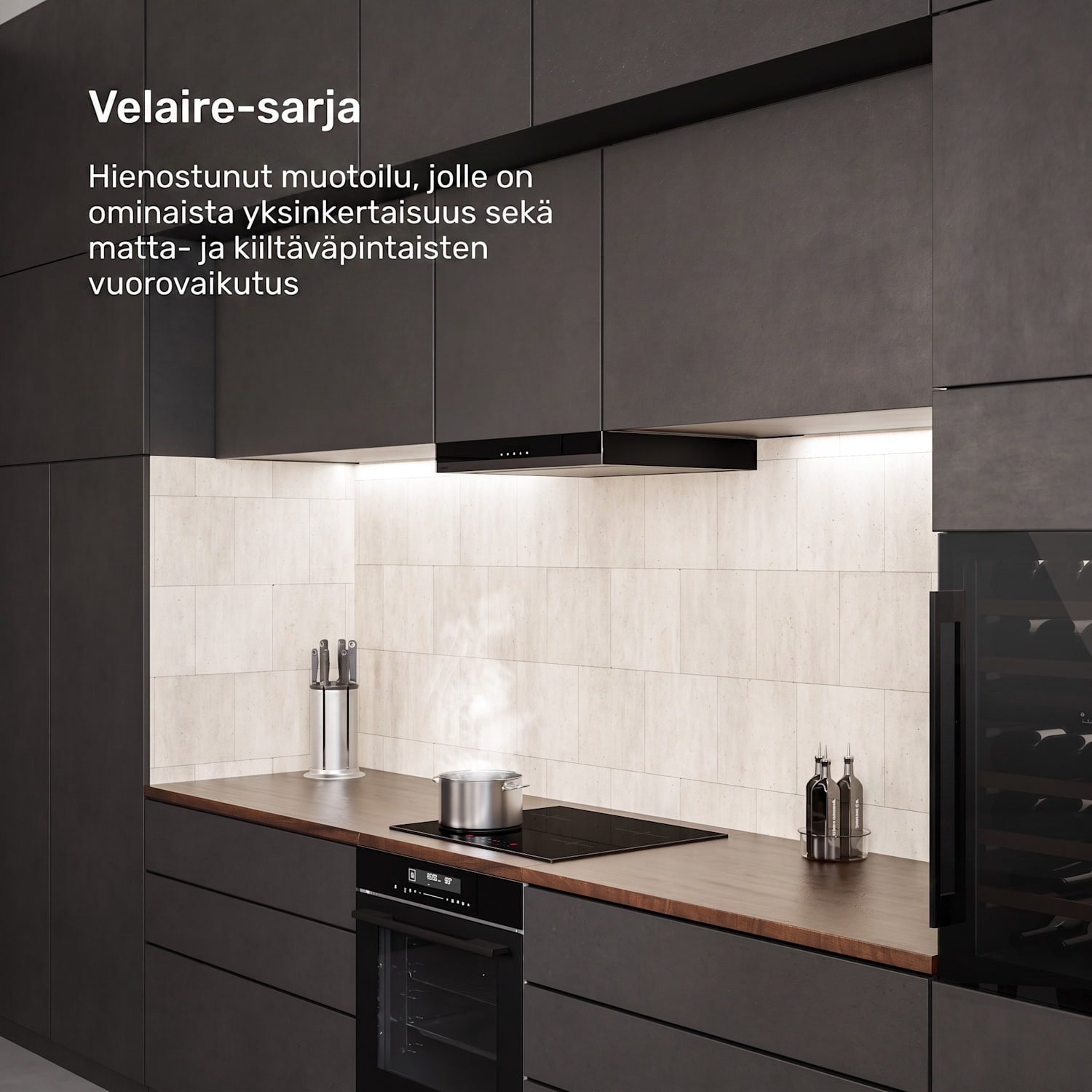 Velaire-induktioliesi | Tyylikäs, minimalistinen, tehokas | 4 keittoaluetta | 7000 W | 60 cm 60 cm | Musta