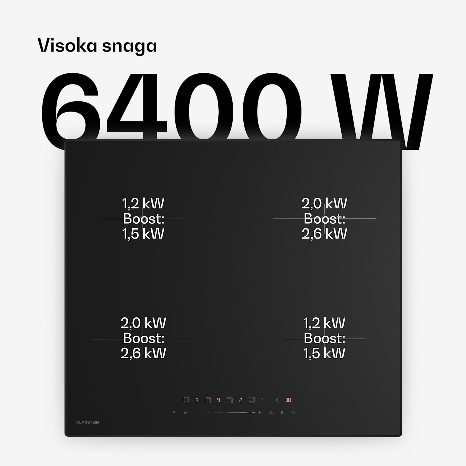 Velaire indukcijska ploča za kuhanje, elegantna, minimalistička, snažna, 4 zone za kuhanje, 7000 W, 60 cm Standard | 4 | Crna