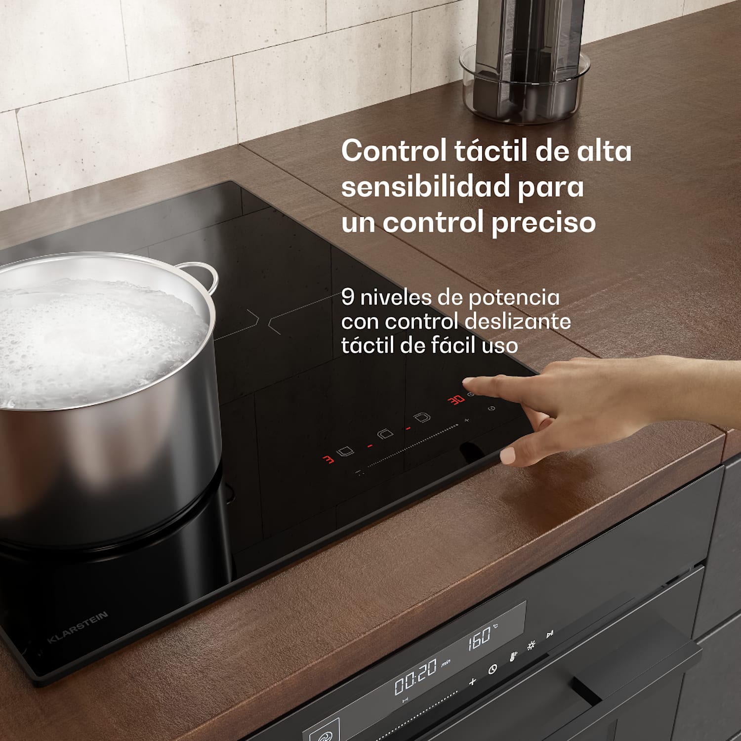 Placa de inducción Velaire | Elegante, minimalista, ahorra espacio | 3 zonas de cocción | 5500 W | 45 cm Standard | 3 | Negro