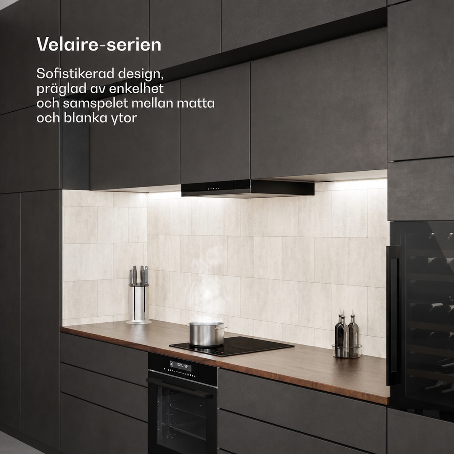 Velaire induktionshäll | Elegant, minimalistisk, platsbesparande | 3 kokzoner | 5500 W | 45 cm 45 cm | Svart