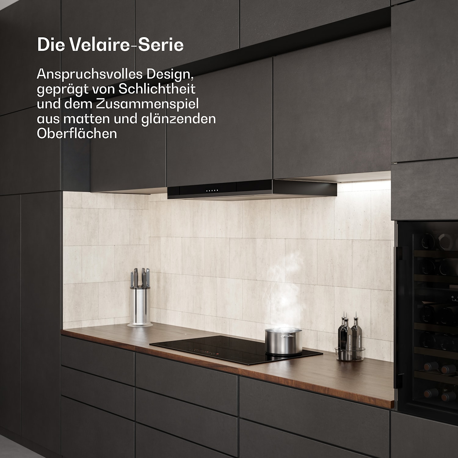 Velaire - Piano cottura a induzione | Elegante, minimalista, potente | 5 zone di cottura | 7200 W | 90 cm Standard | 5 | Nero