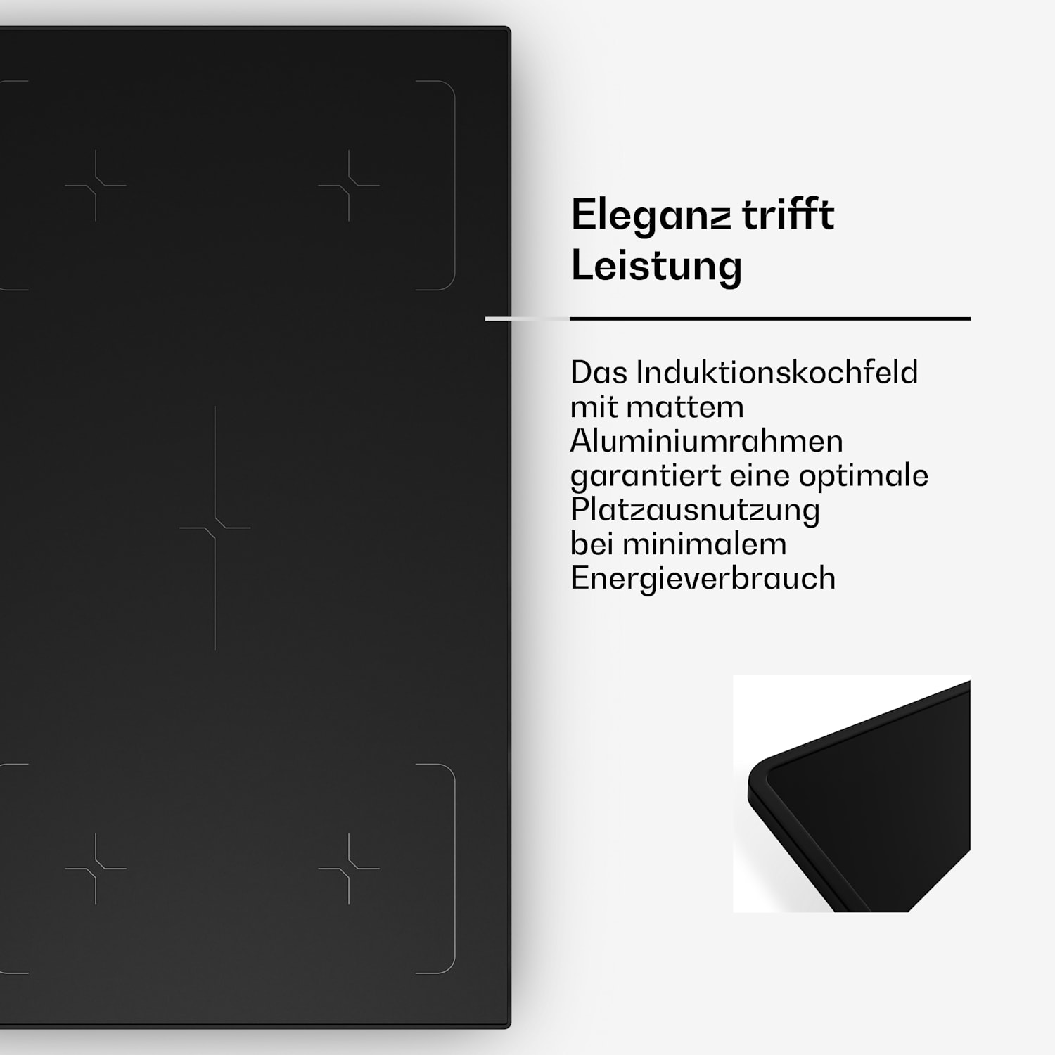 Velaire - Piano cottura a induzione | Elegante, minimalista, potente | 5 zone di cottura | 7200 W | 90 cm Standard | 5 | Nero