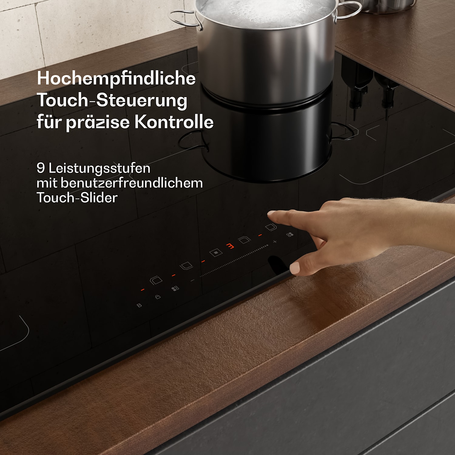 Velaire - Piano cottura a induzione | Elegante, minimalista, potente | 5 zone di cottura | 7200 W | 90 cm Standard | 5 | Nero