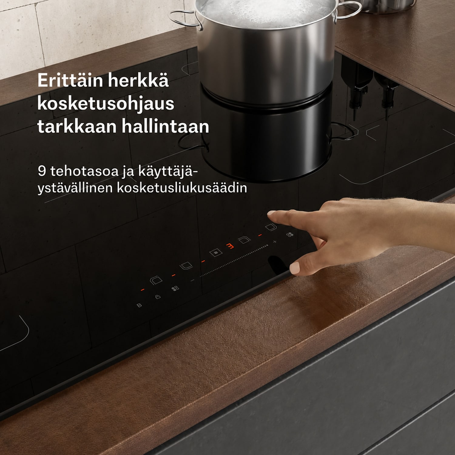 Velaire induktioliesitaso | Tyylikäs, minimalistinen, tehokas | 5 keittoaluetta | 7200 W | 90 cm 90 cm | Musta