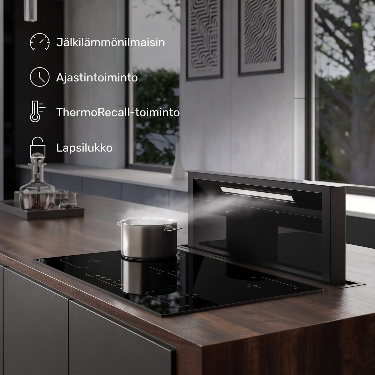 Velaire induktioliesitaso | Tyylikäs, minimalistinen, tehokas | 5 keittoaluetta | 7200 W | 90 cm 90 cm | Musta