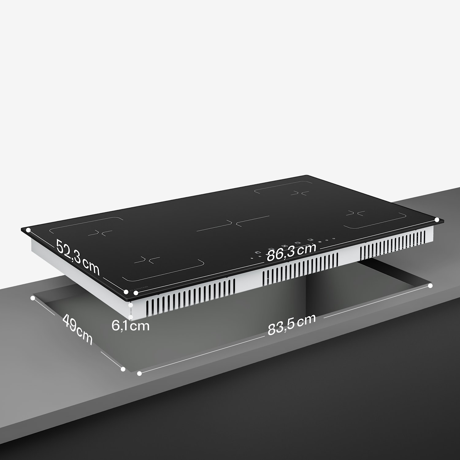 Velaire induktioliesitaso | Tyylikäs, minimalistinen, tehokas | 5 keittoaluetta | 7200 W | 90 cm standardi | 5 | Musta