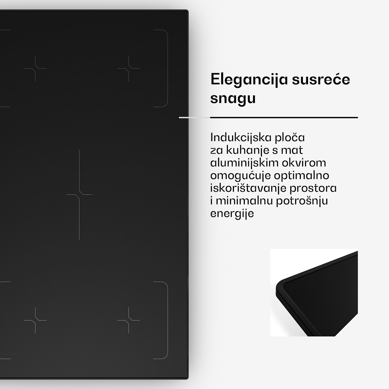 Velaire indukcijska ploča za kuhanje, elegantna, minimalistička, snažna, 5 zona za kuhanje, 7200 W, 90 cm Standard | 5 | Crna