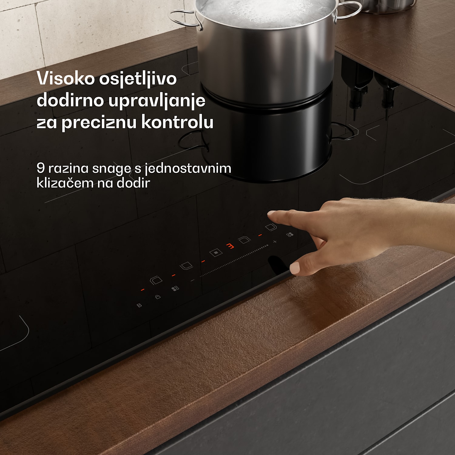 Velaire indukcijska ploča za kuhanje, elegantna, minimalistička, snažna, 5 zona za kuhanje, 7200 W, 90 cm Standard | 5 | Crna