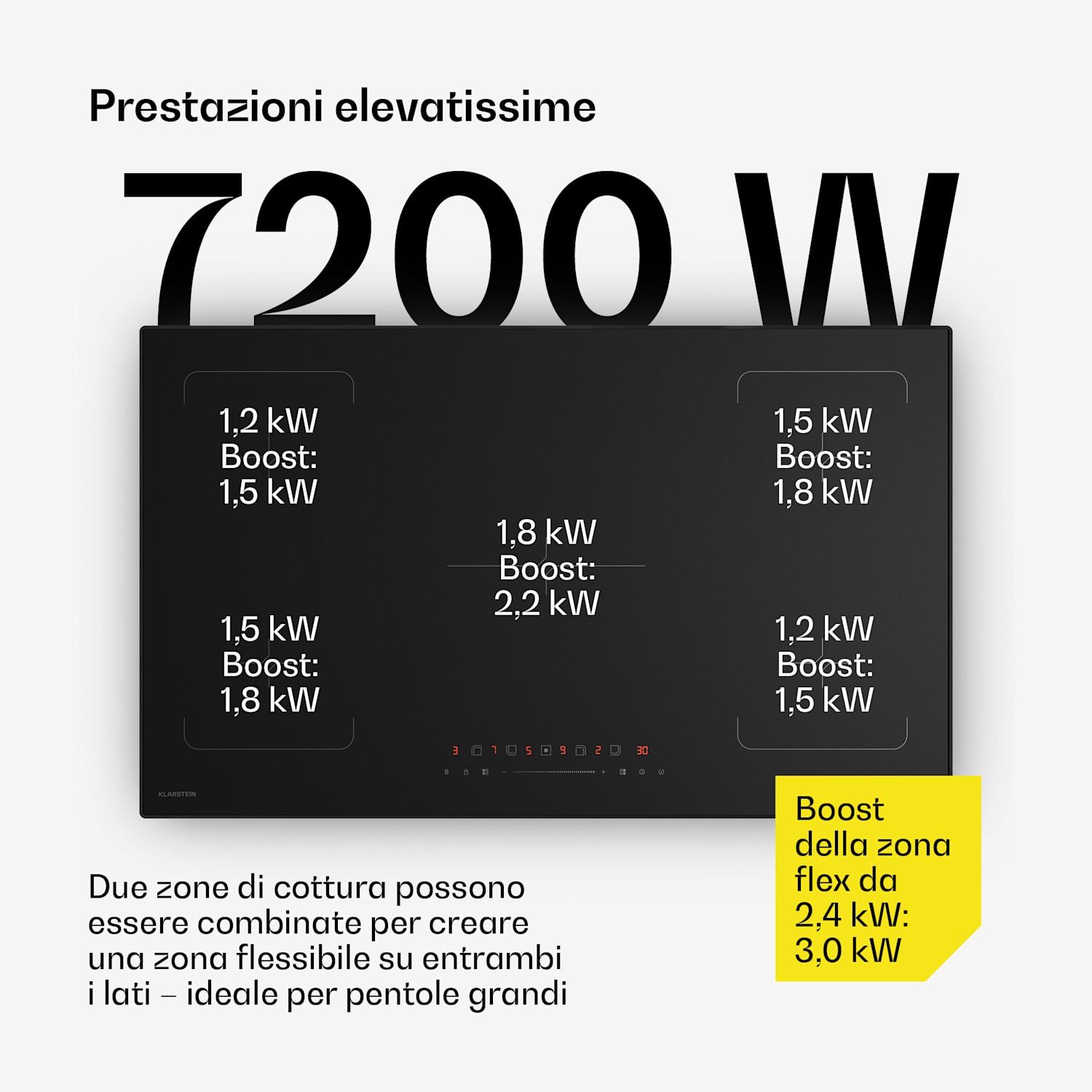 Velaire - Piano cottura a induzione | Elegante, minimalista, potente | 5 zone di cottura | 7200 W | 90 cm Standard | 5 | Nero