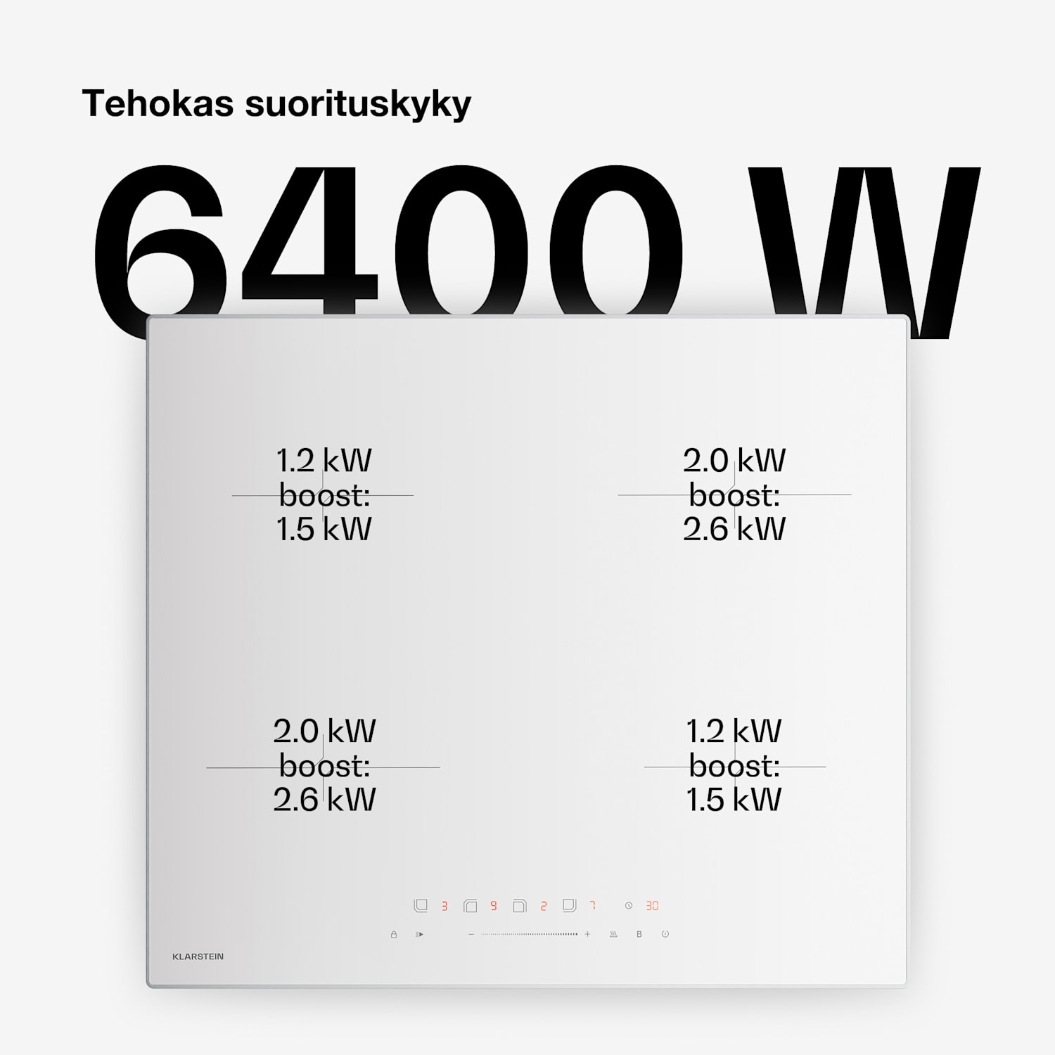 Velaire-induktioliesi | Tyylikäs, minimalistinen, tehokas | 4 keittoaluetta | 7000 W | 60 cm 60 cm | Valkoinen