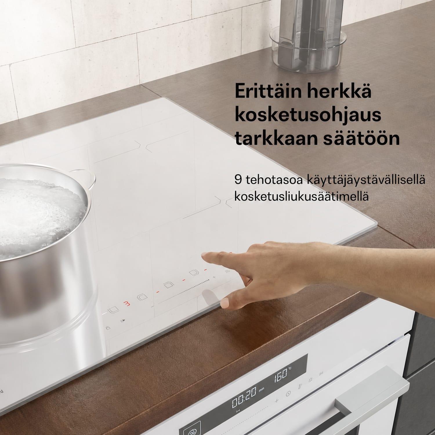 Velaire-induktioliesi | Tyylikäs, minimalistinen, tehokas | 4 keittoaluetta | 7000 W | 60 cm 60 cm | Valkoinen