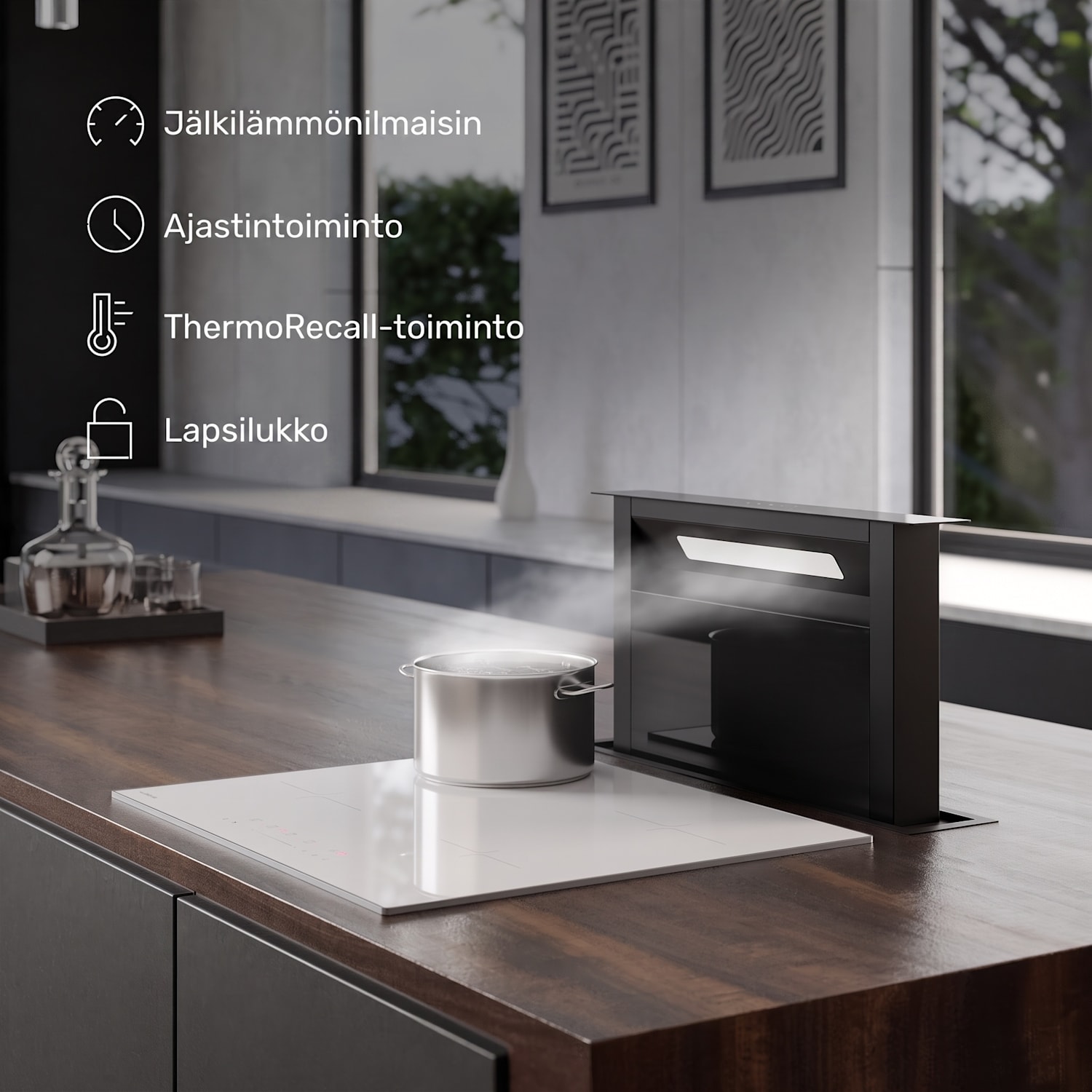 Velaire-induktioliesi | Tyylikäs, minimalistinen, tehokas | 4 keittoaluetta | 7000 W | 60 cm 60 cm | Valkoinen