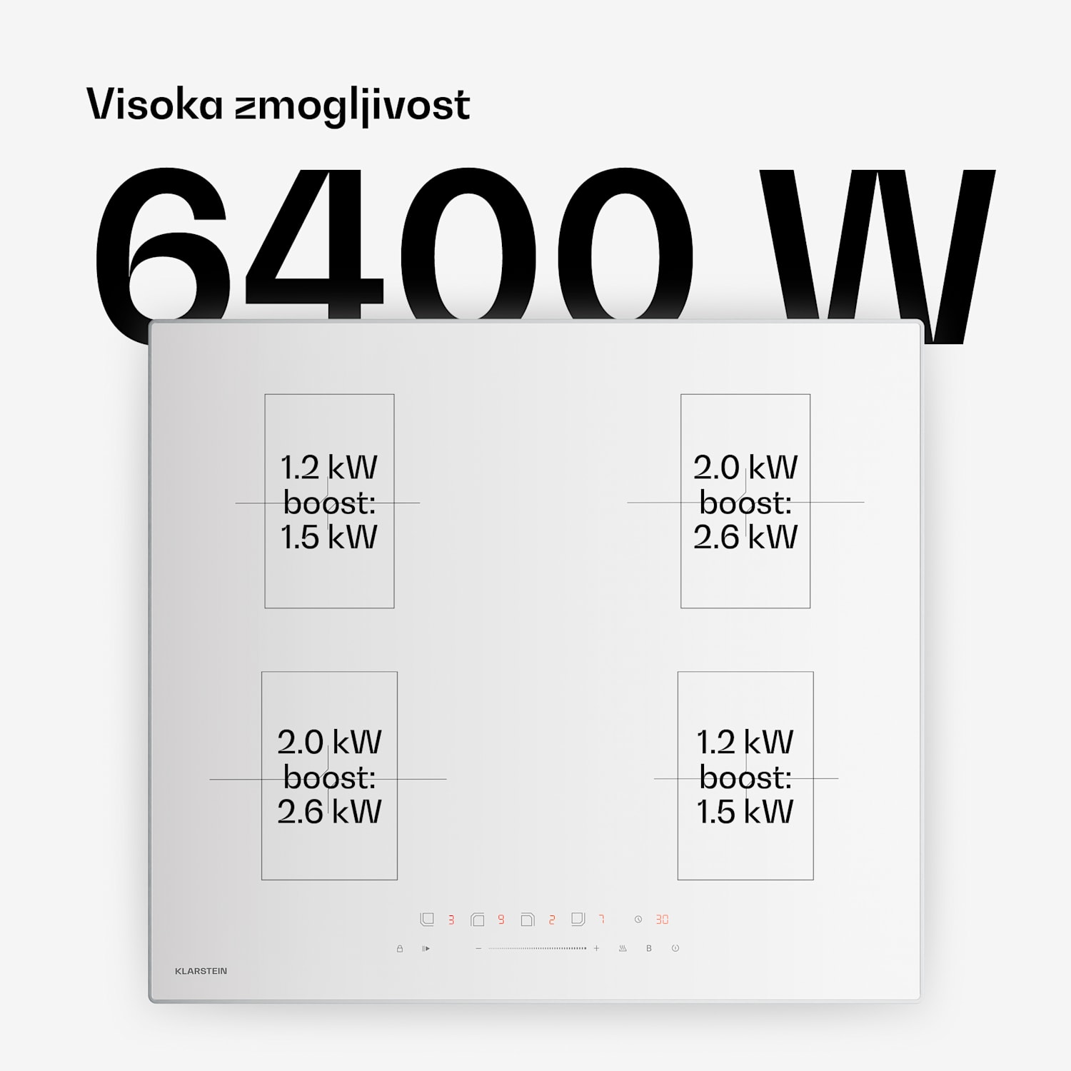 Velaire indukcijska kuhalna plošča, elegantna, minimalistična, zmogljiva, 4 kuhalne cone, 7000 W, 60 cm Standard | 4 | Bela