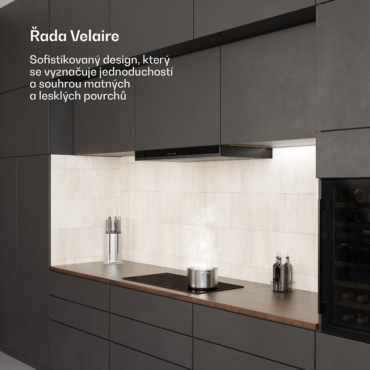 Indukční varná deska Velaire, elegantní, minimalistická, výkonná, 3 varné zóny, 5.500 W, 80 cm Slim | 3 | Černá