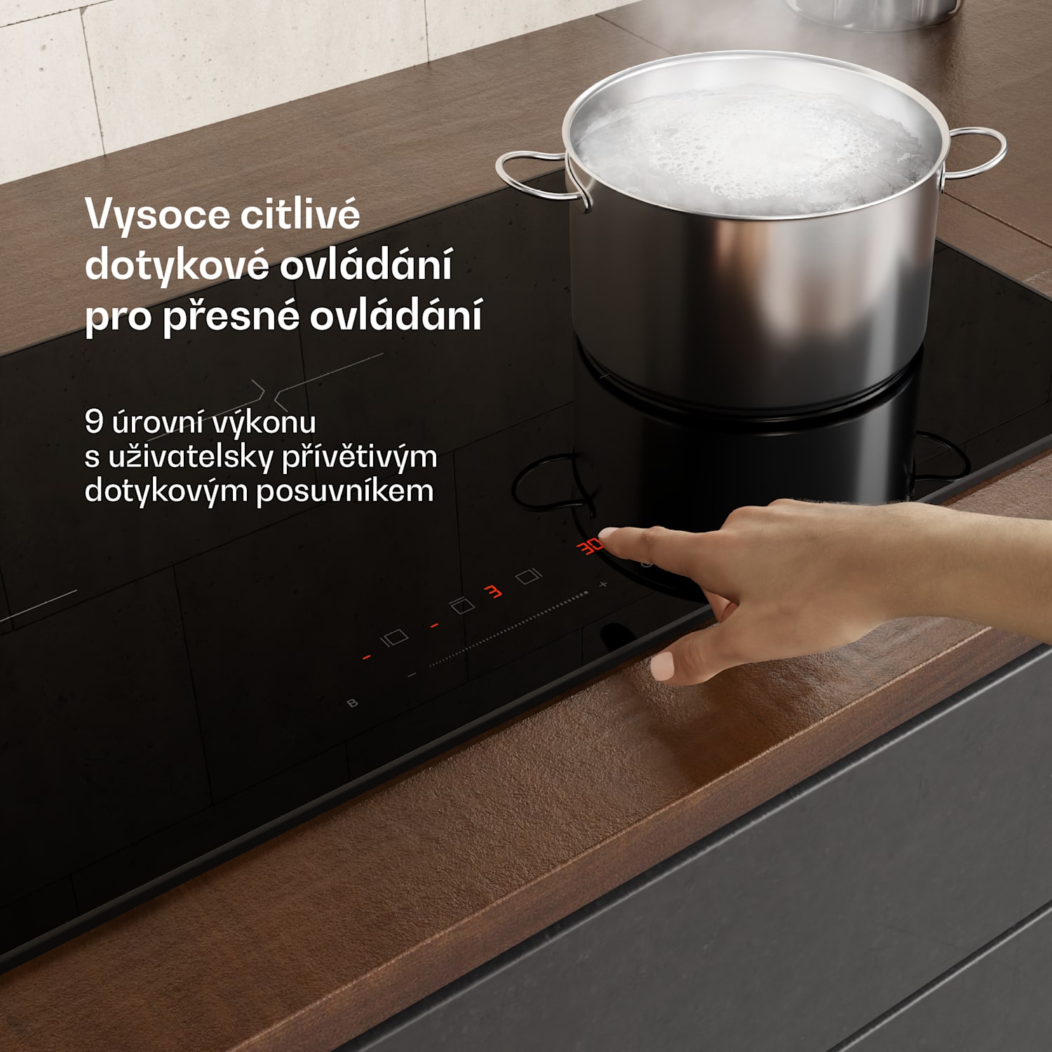 Indukční varná deska Velaire, elegantní, minimalistická, výkonná, 3 varné zóny, 5.500 W, 80 cm Slim | 3 | Černá