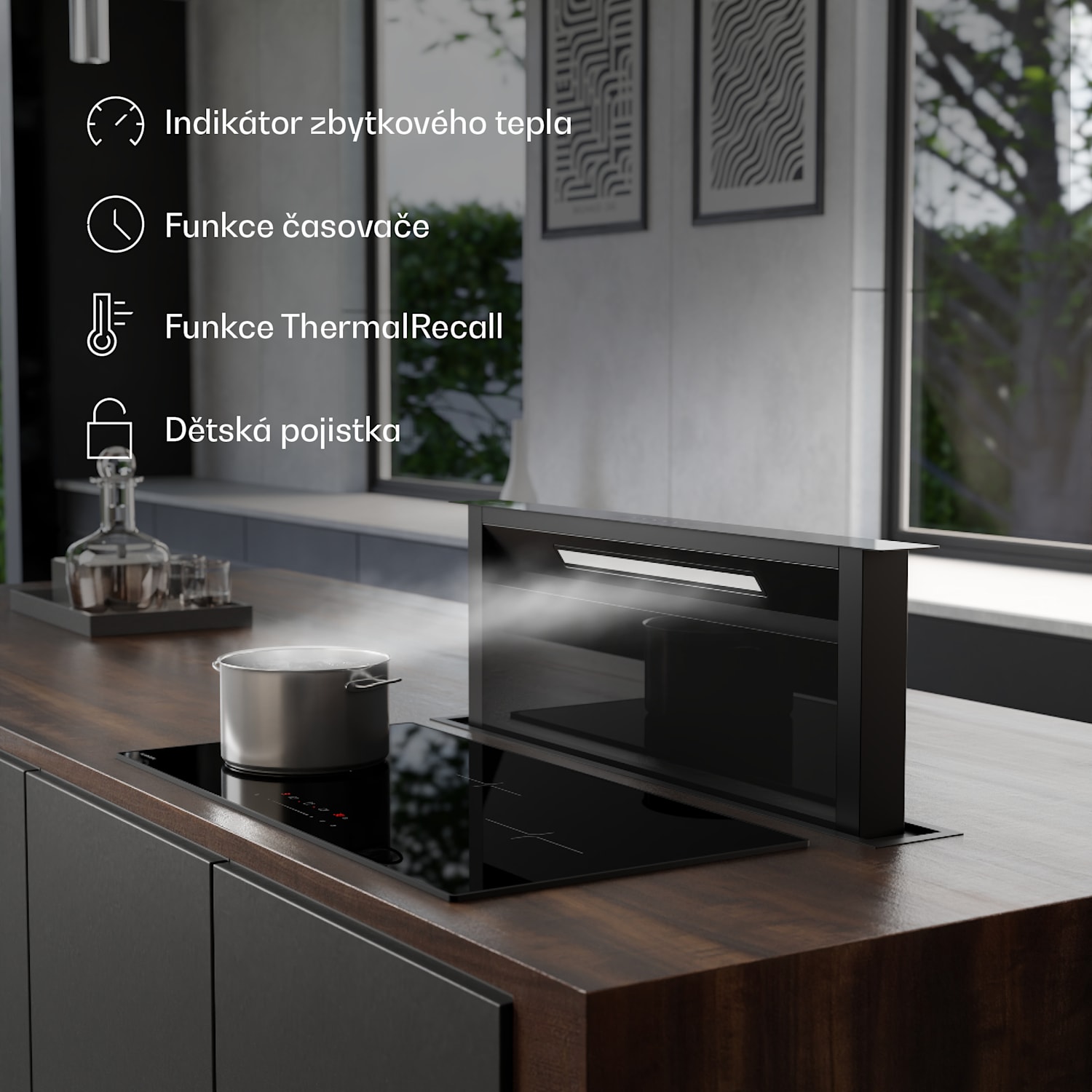 Indukční varná deska Velaire, elegantní, minimalistická, výkonná, 3 varné zóny, 5.500 W, 80 cm Slim | 3 | Černá