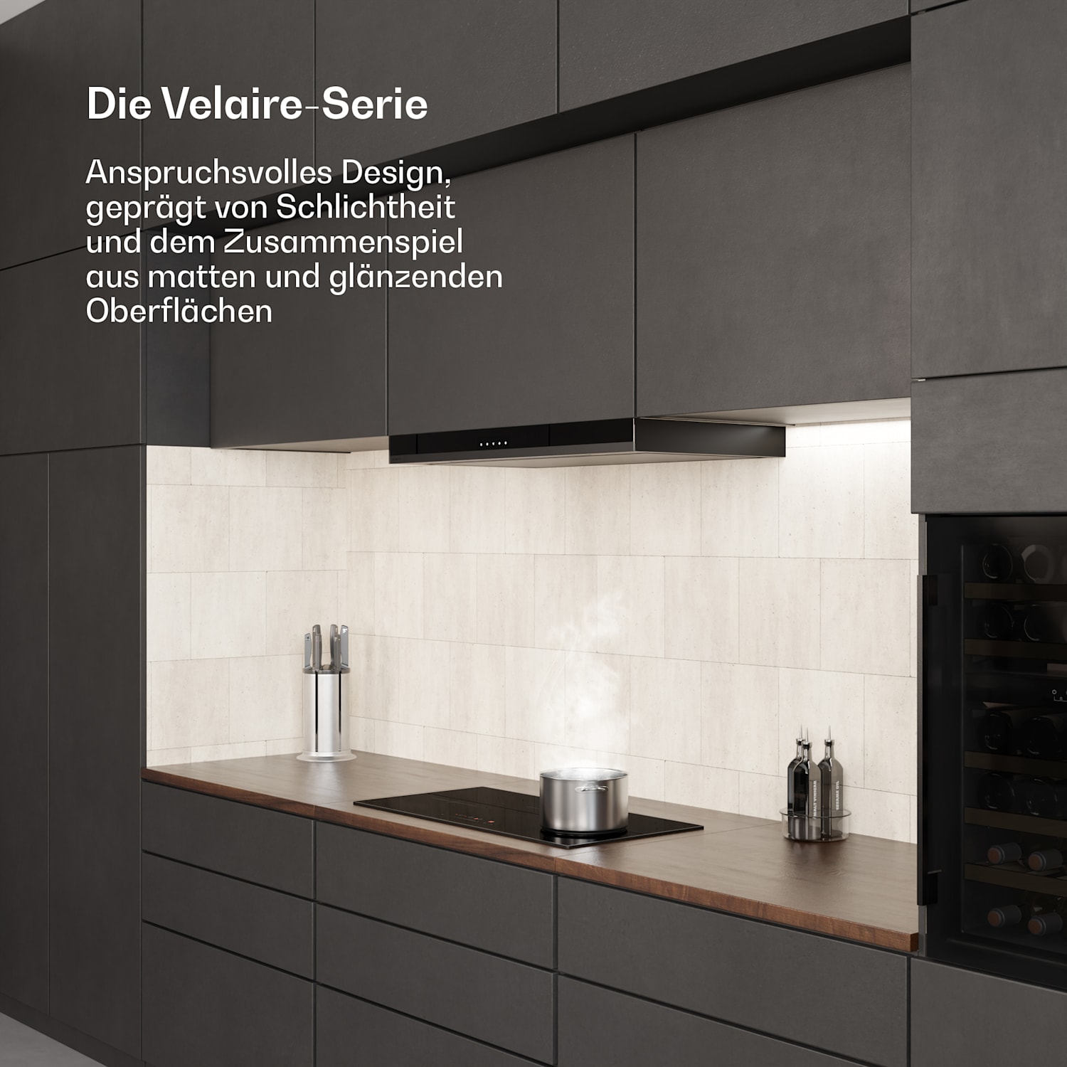 Velaire - Piano cottura a induzione compatto | Elegante, minimalista, potente | 3 zone di cottura | 5500 W | 80 cm Slim | 3 | Nero