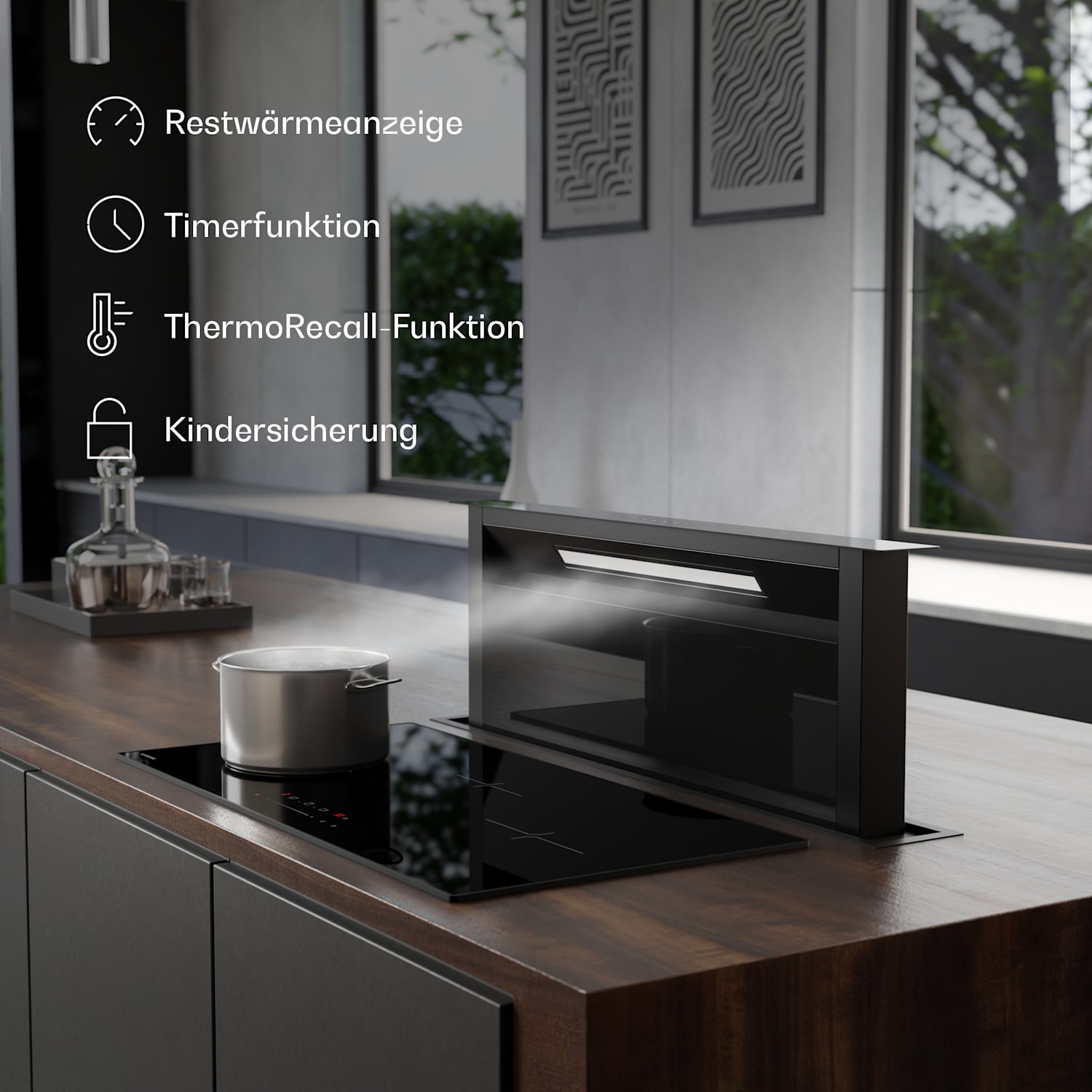 Velaire - Piano cottura a induzione compatto | Elegante, minimalista, potente | 3 zone di cottura | 5500 W | 80 cm Slim | 3 | Nero