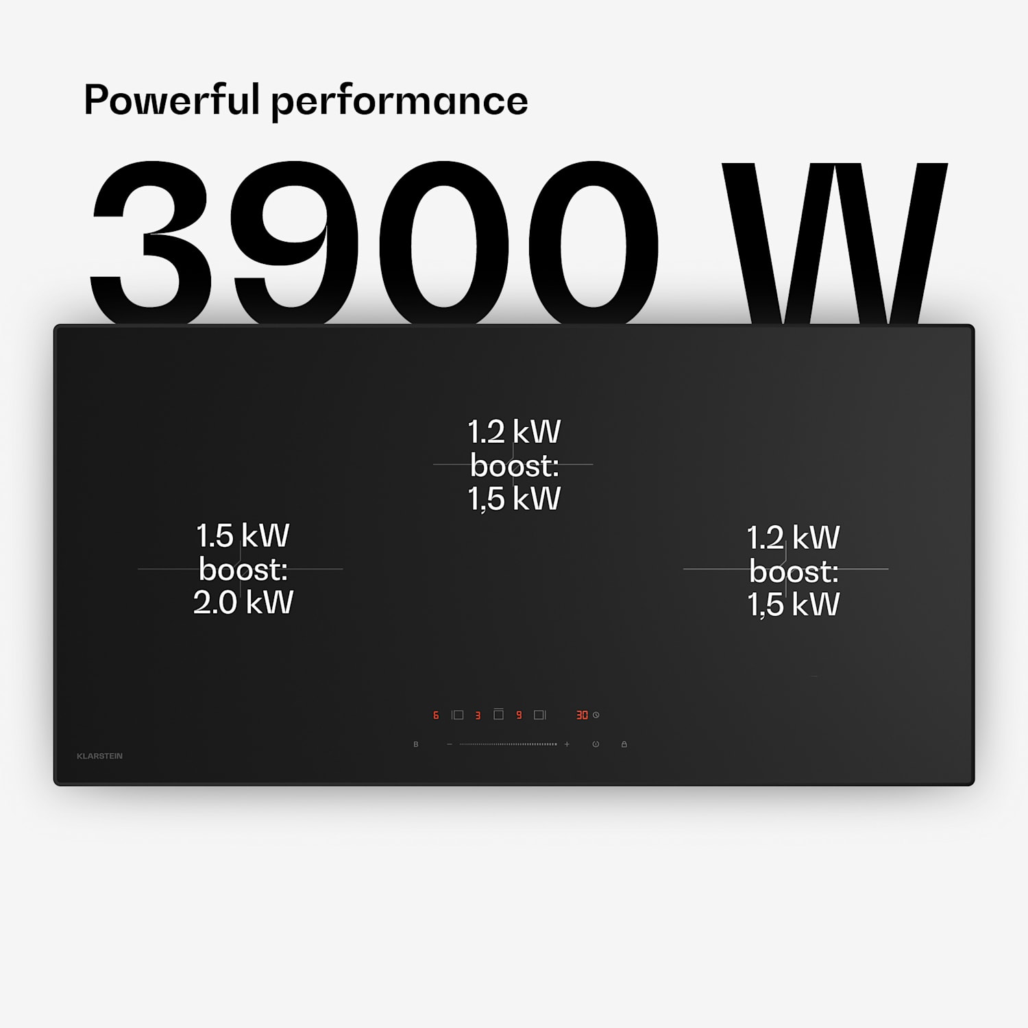 Velaire úzka indukčná varná doska, elegantná, minimalistická, výkonná, 3 varné zóny, 5500 W, 80 cm Slim | 3 | Čierna