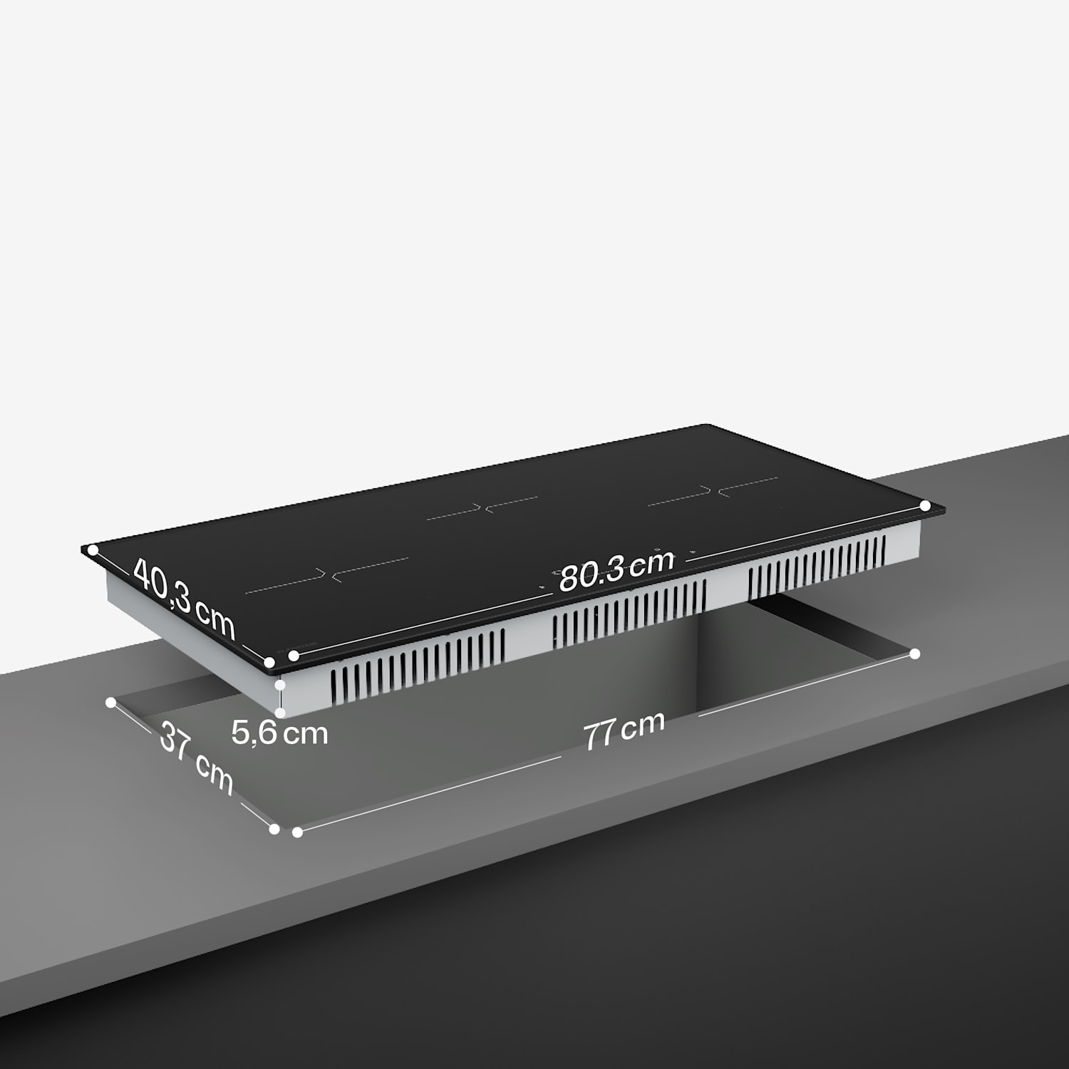 Velaire úzka indukčná varná doska, elegantná, minimalistická, výkonná, 3 varné zóny, 5500 W, 80 cm Slim | 3 | Čierna