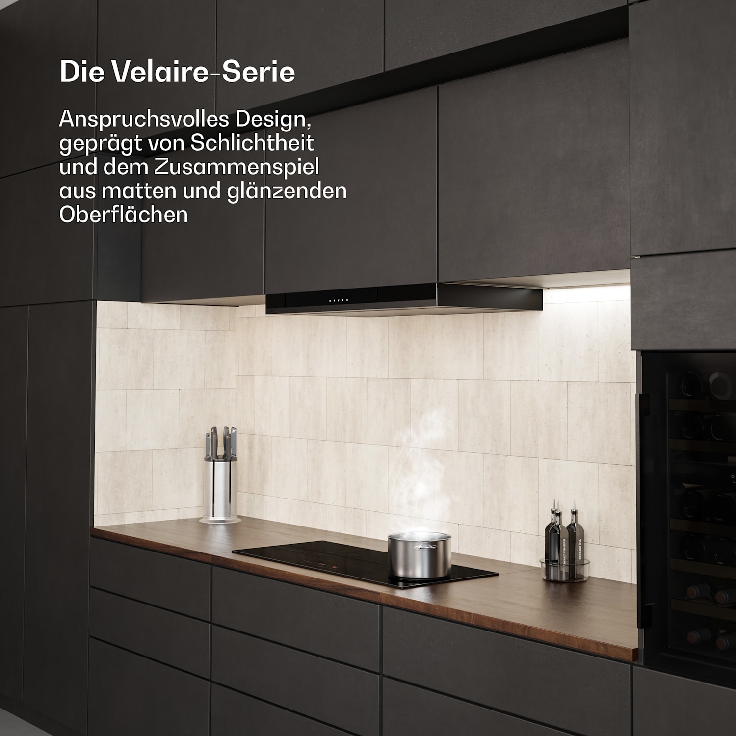 Velaire - Piano cottura a induzione compatto | Elegante, minimalista, potente | 4 zone di cottura | 7000 W | 90 cm Slim | 4 | Nero