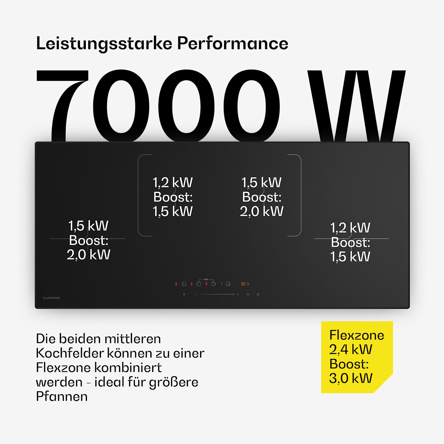 Velaire - Piano cottura a induzione compatto | Elegante, minimalista, potente | 4 zone di cottura | 7000 W | 90 cm Slim | 4 | Nero