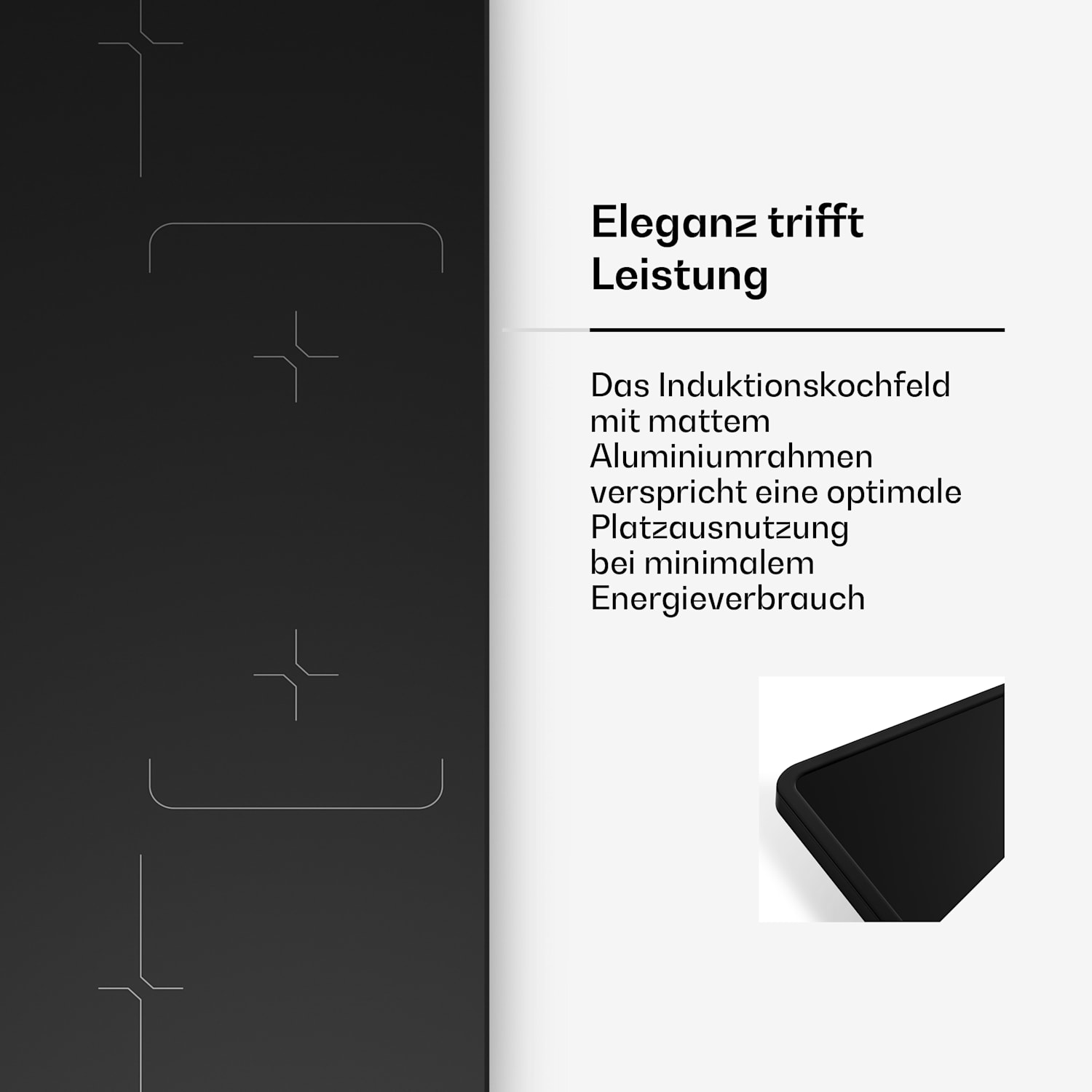 Velaire - Piano cottura a induzione compatto | Elegante, minimalista, potente | 4 zone di cottura | 7000 W | 90 cm Slim | 4 | Nero