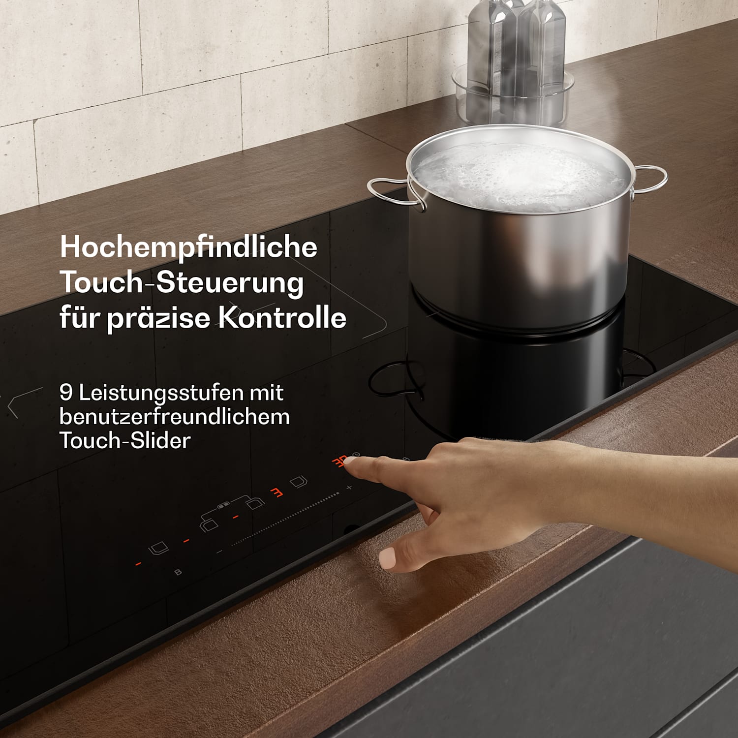 Velaire - Piano cottura a induzione compatto | Elegante, minimalista, potente | 4 zone di cottura | 7000 W | 90 cm Slim | 4 | Nero