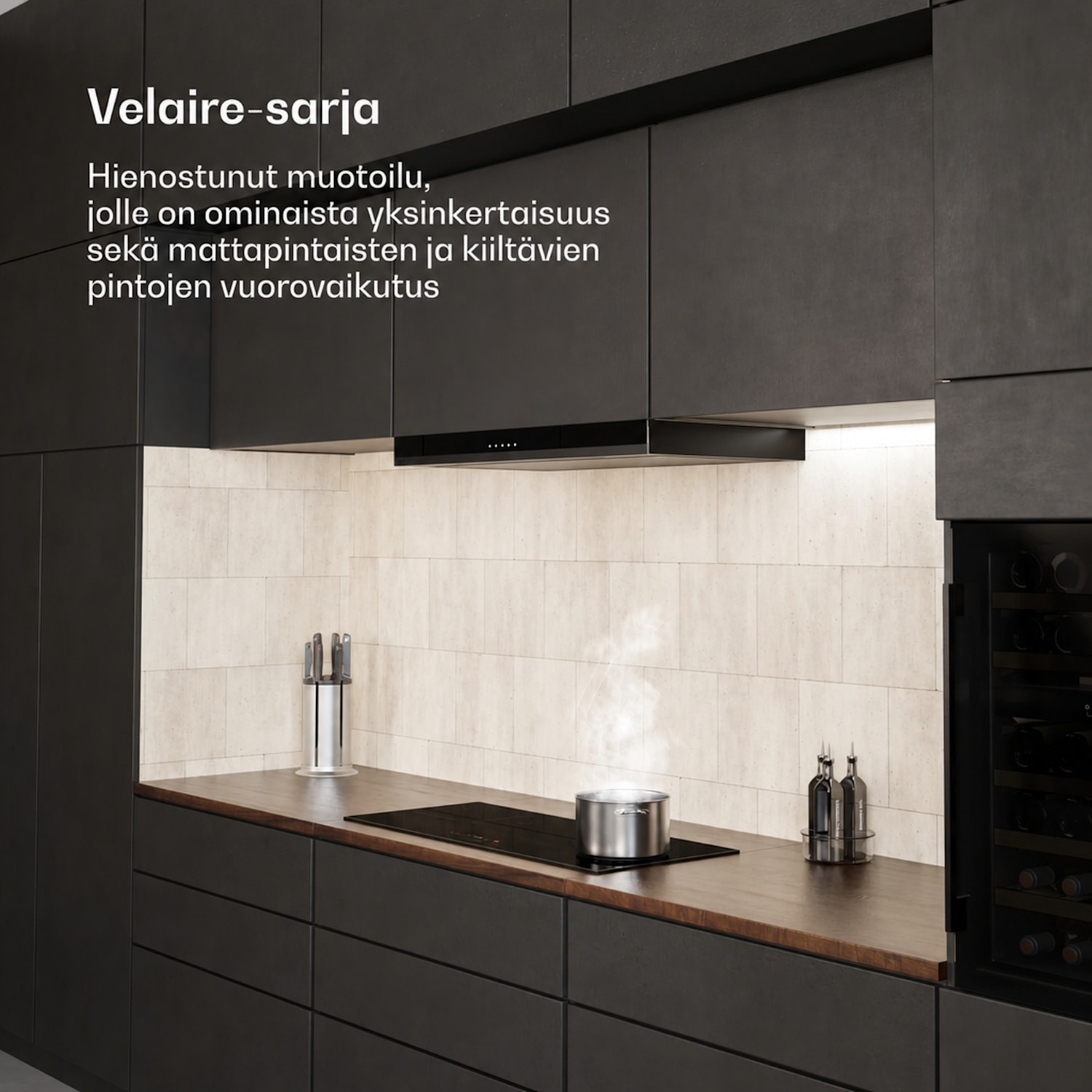 Velaire kapea induktiokeittotaso | Tyylikäs, minimalistinen, tehokas | 4 keittoaluetta | 7000 W | 90 cm 90 cm Slim | Musta