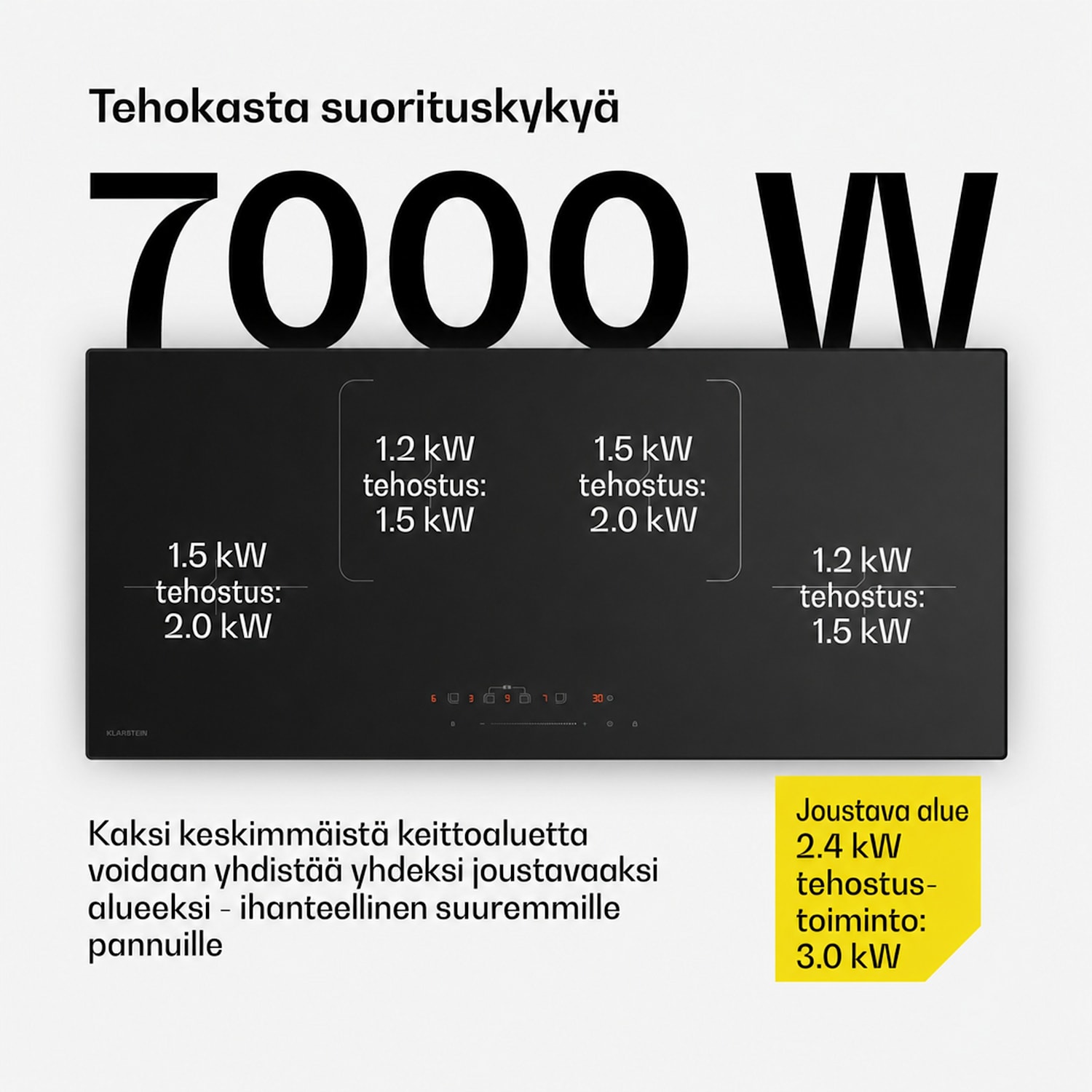 Velaire kapea induktiokeittotaso | Tyylikäs, minimalistinen, tehokas | 4 keittoaluetta | 7000 W | 90 cm 90 cm Slim | Musta