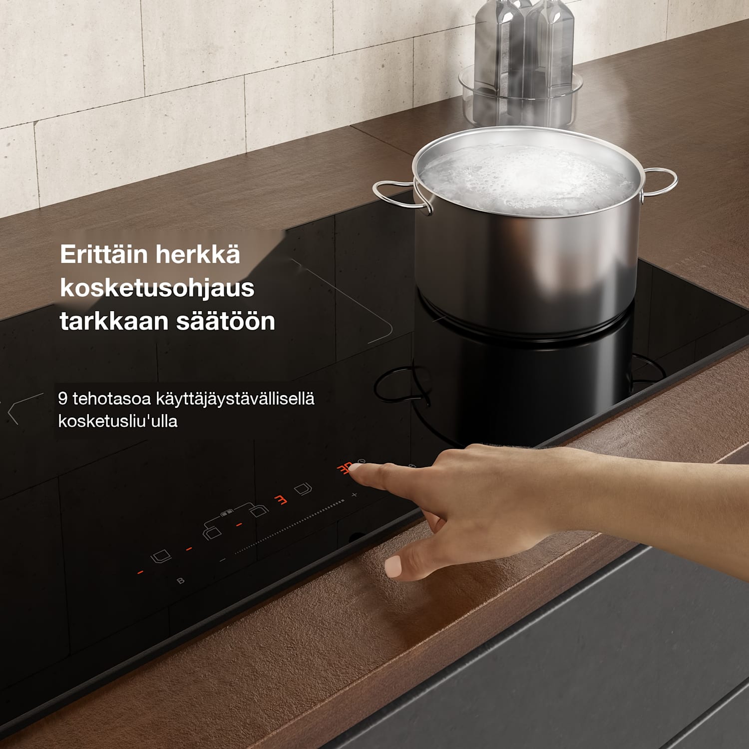 Velaire kapea induktiokeittotaso | Tyylikäs, minimalistinen, tehokas | 4 keittoaluetta | 7000 W | 90 cm 90 cm Slim | Musta